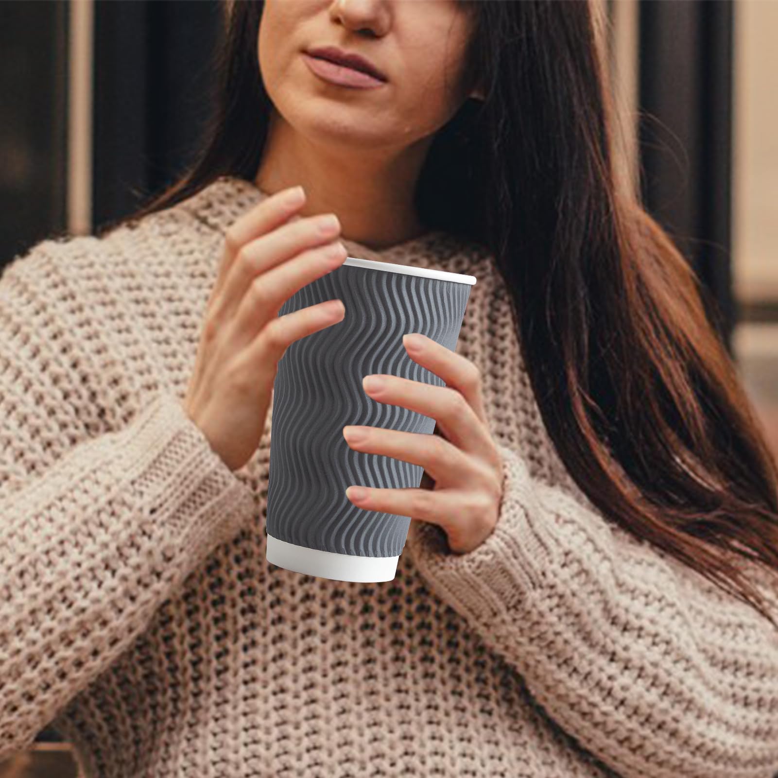[120 PCS] Disposable Corrugated Insulated Ripple Wall Paper Cups, 12 & 16 oz
