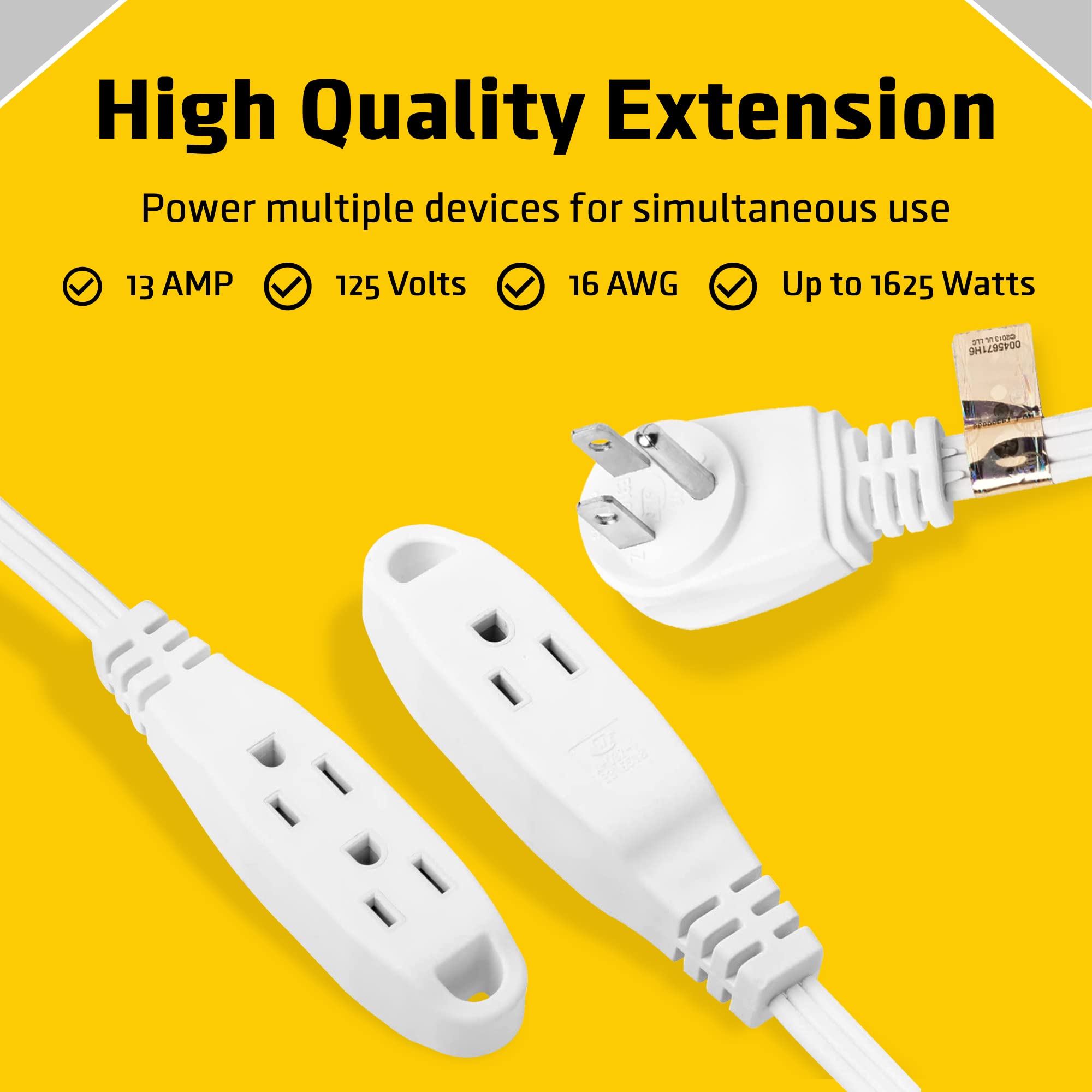 3 Prong Extension Cord with 3 Outlet Extension Cord - 15 ft/25 ft