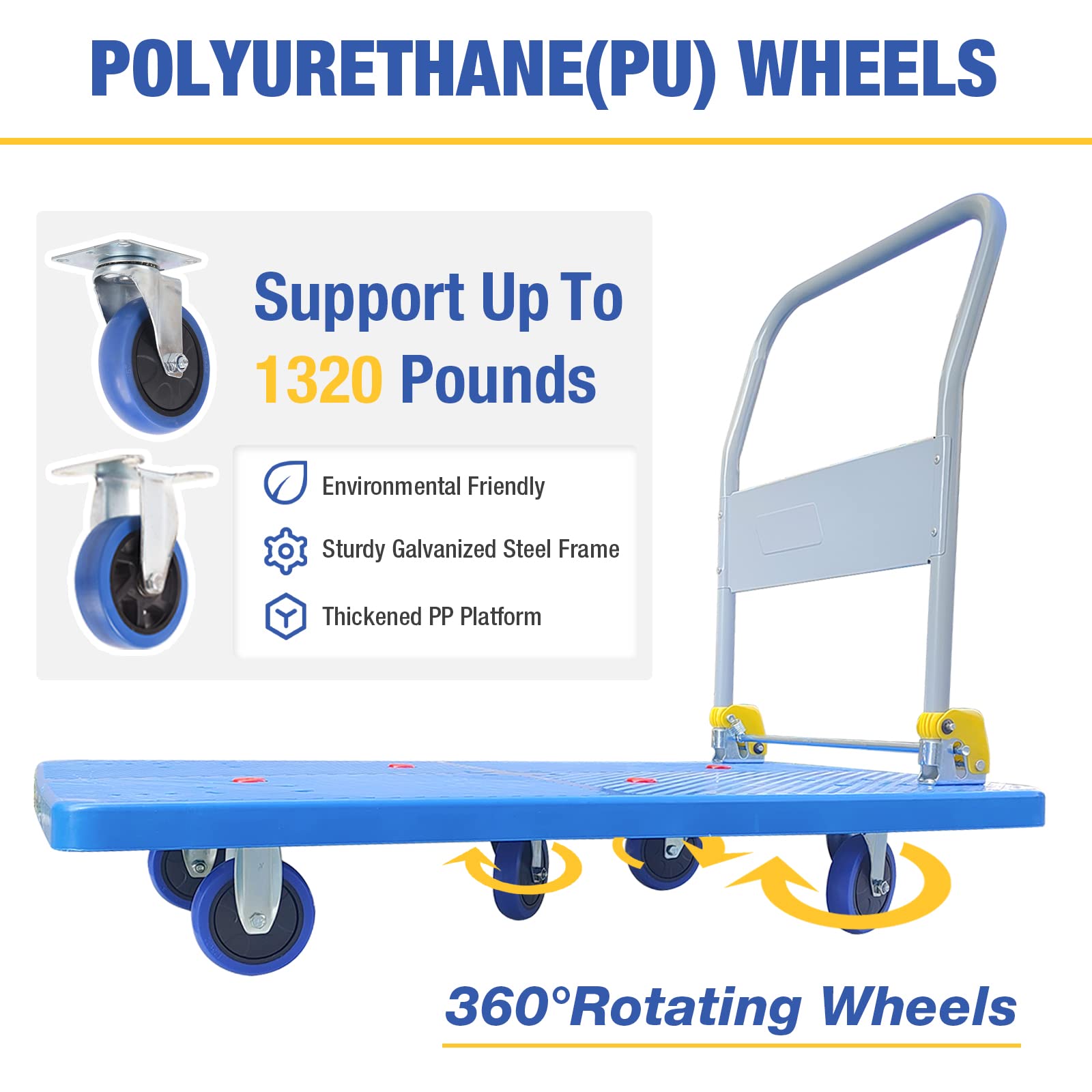 Push Cart Dolly 660 lbs. Capacity Platform Truck Foldable Platform Cart