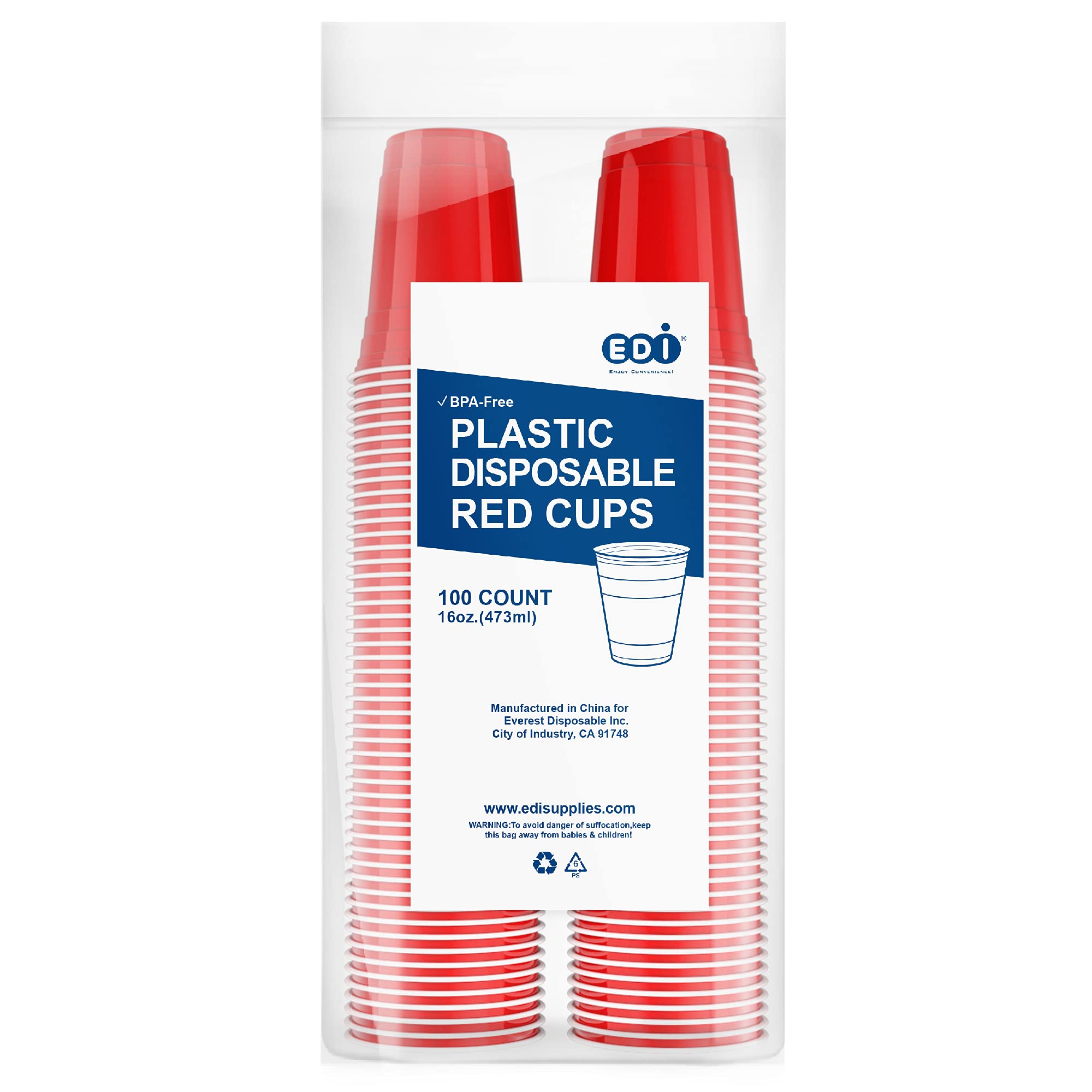 [100 PCS] 16 oz. Plastic Party Cups, Red