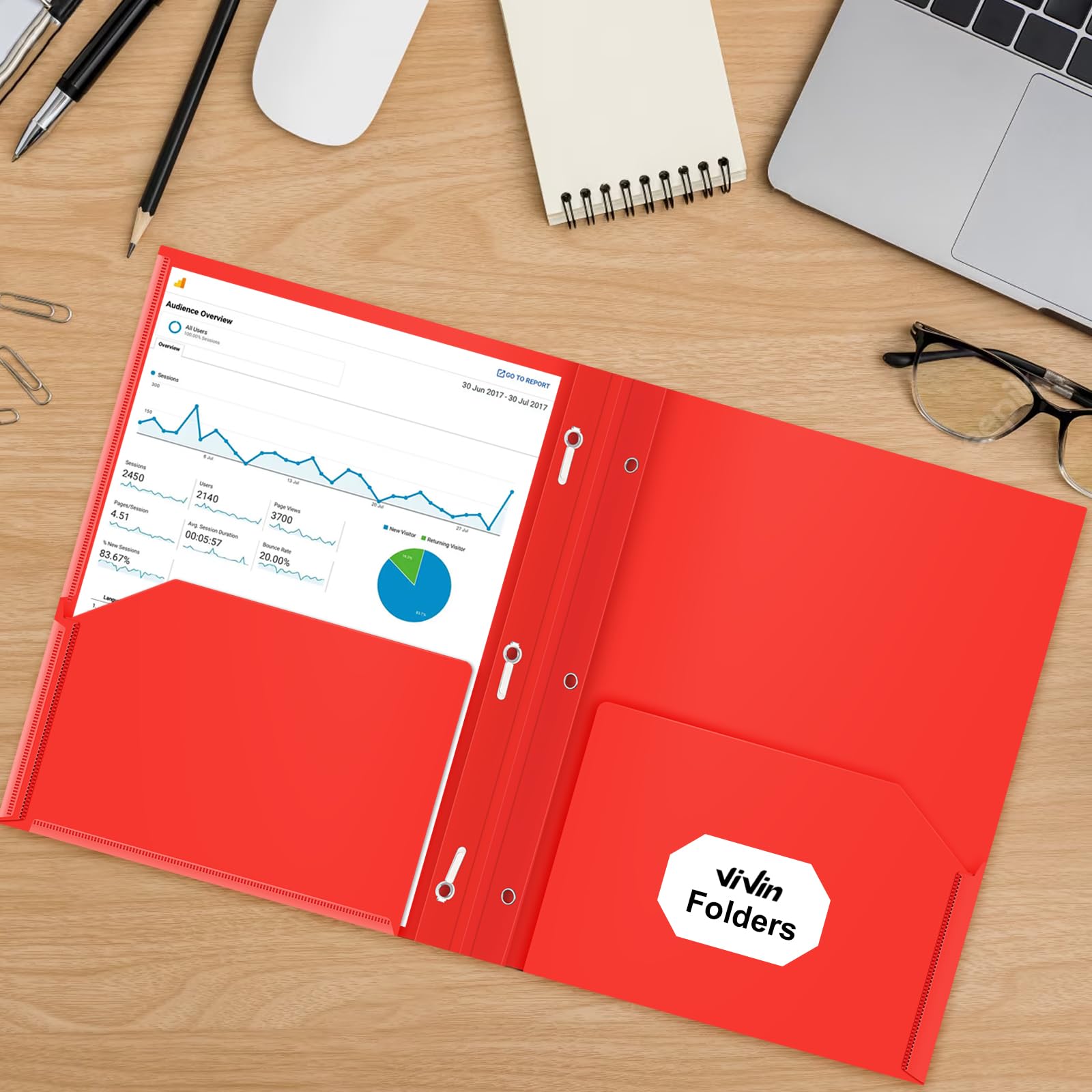 [6 & 60 Pack] ViVin Heavy Duty Folders with Clear Front Pocket, Plastic Folder with fastener