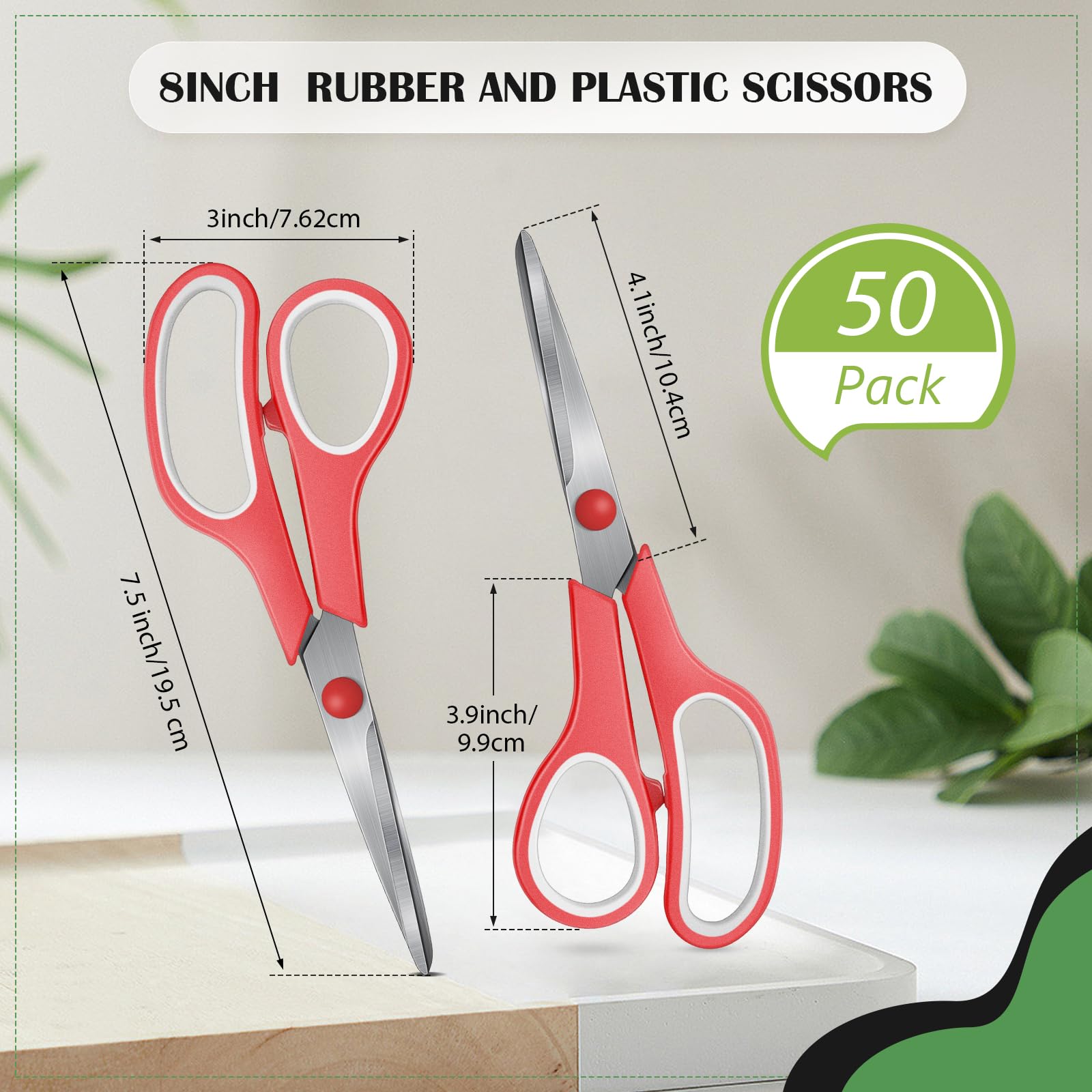 50 Pack Multipurpose Scissors Bulk (Blue, Green, Red, Black, 7.5 Inch)