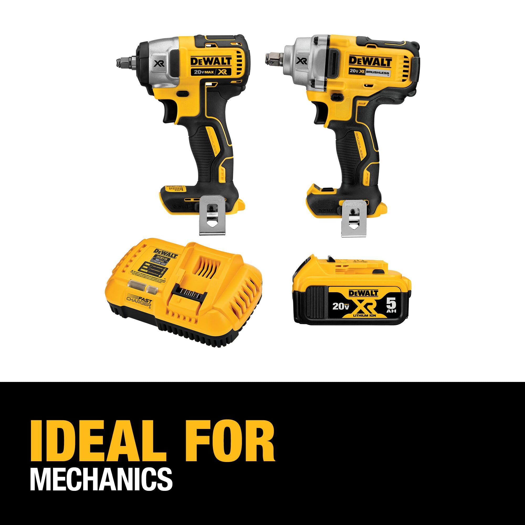 DEWALT 20V MAX Impact Wrench, Cordless 2-Tool Combo Kit, 1/2-Inch Mid-Range and 3/8-inch Compact with 5ah Battery and Charger (DCK205P1)