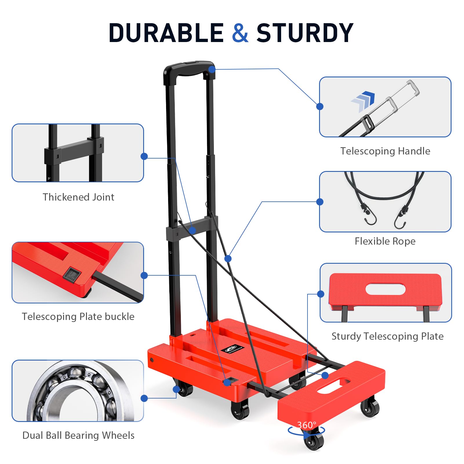 Folding Hand Truck, 500 LB Heavy Duty Luggage Cart