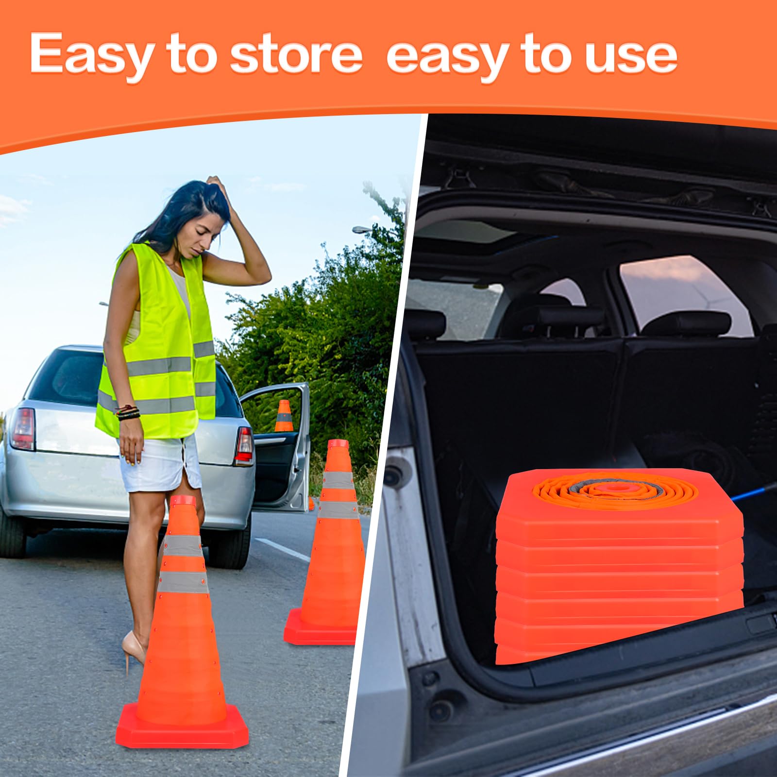 [1 / 3/ 6 / 10 /12 Packs] Collapsible Traffic Safety Cones