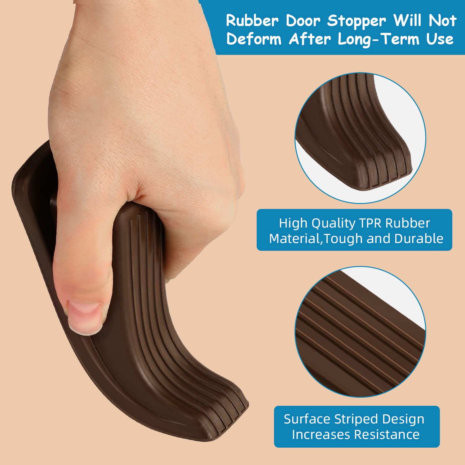 Door Stoppers, 4 Pack Premium Rubber Stoppers Wedge