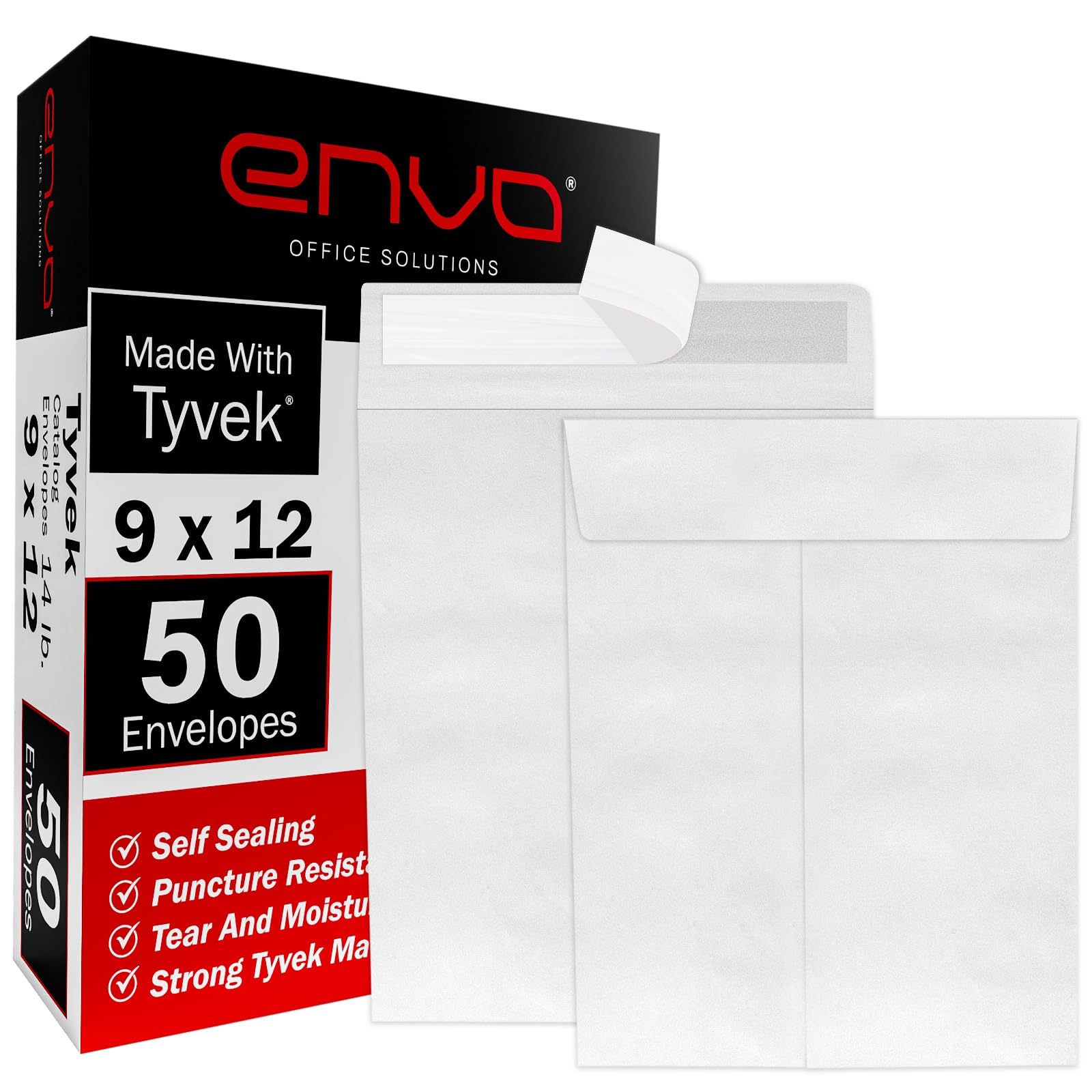 [15/50/100 Pack] Tyvek Envelopes 9x12, Self Sealing Closure, Tyvek Material, 14 lb.