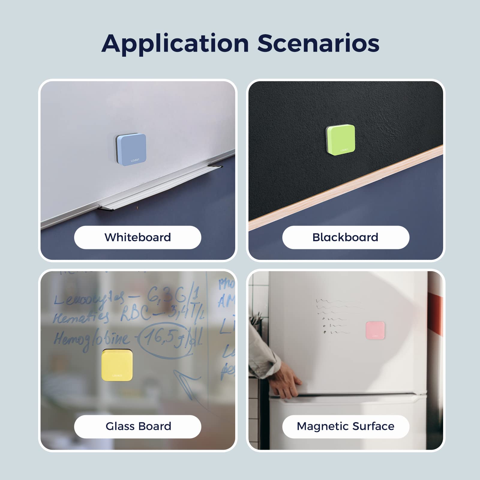 [12 / 24 PCS] Mini Magnetic Dry Erase Eraser w/ Free Bottle of 3.4 oz Whiteboard Cleaner