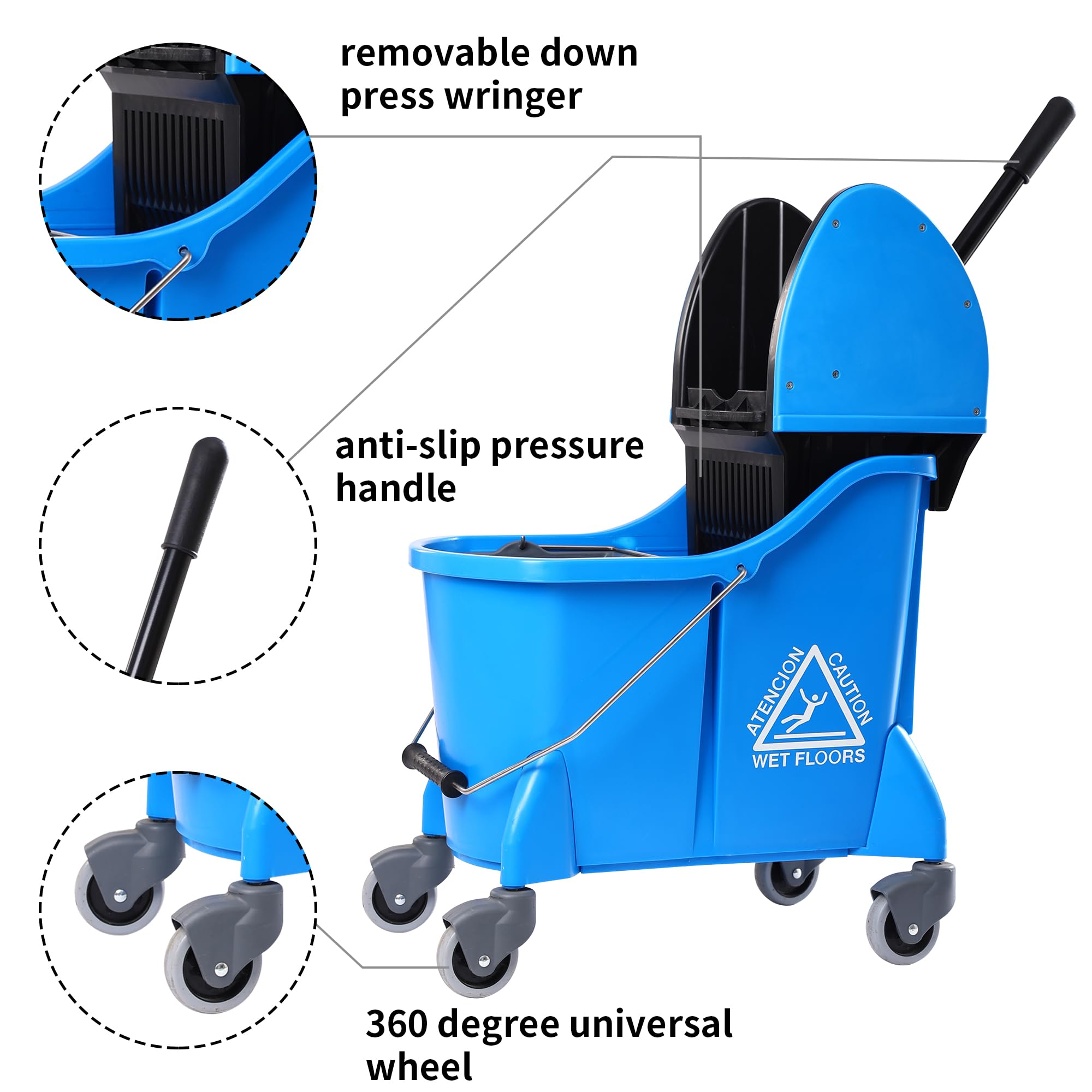 Mop Bucket with Wringer, Separate Dirty Water for Floor Cleaning