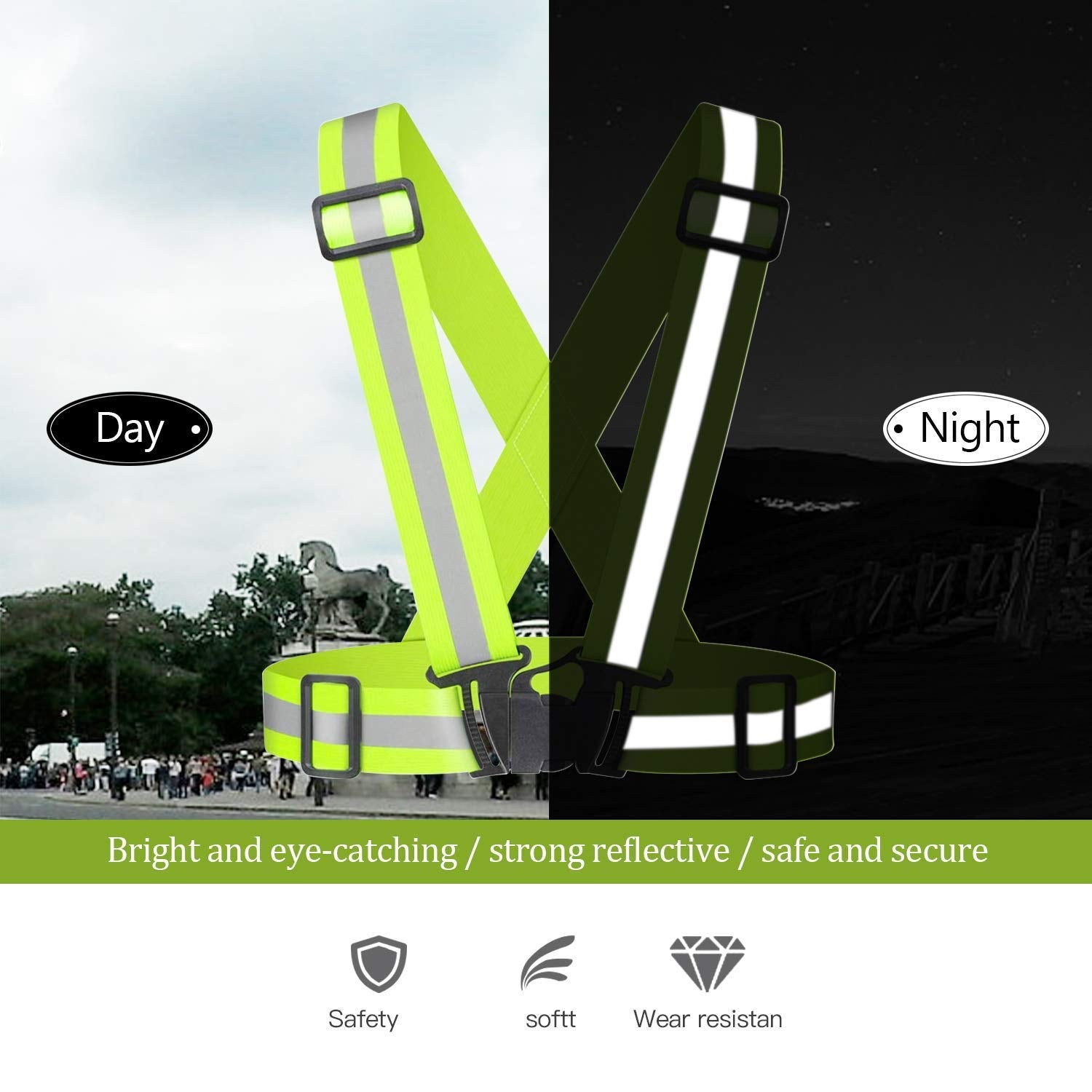 [2 Packs] Hi-Vis Adjustable Safety Sash Belts with Reflective Straps