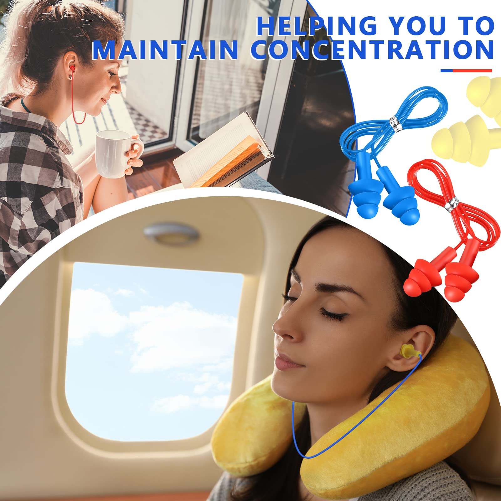 [200 Pairs] Corded Silicone Earplugs for Noise Reduction, Reusable