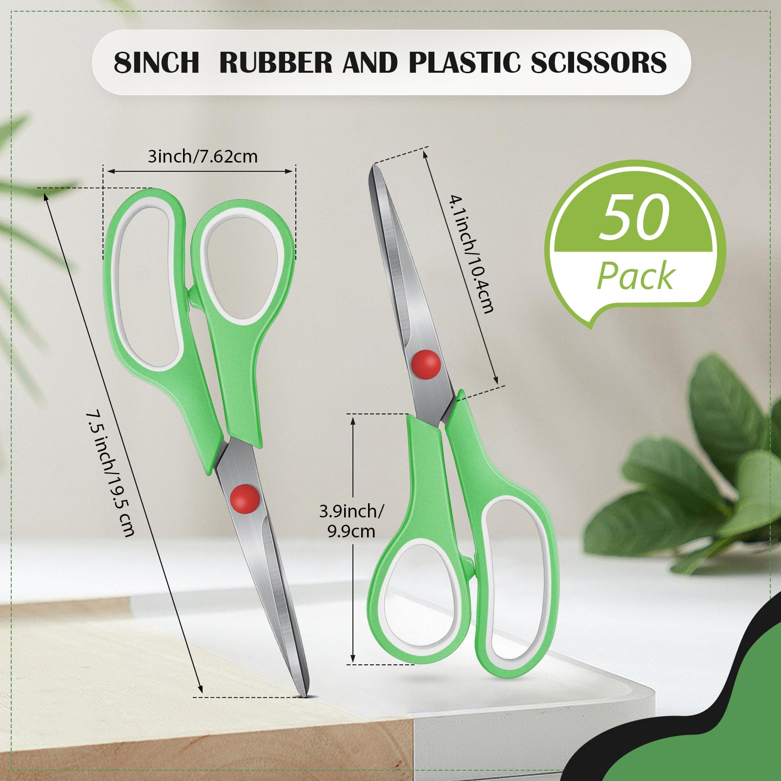50 Pack Multipurpose Scissors Bulk (Blue, Green, Red, Black, 7.5 Inch)