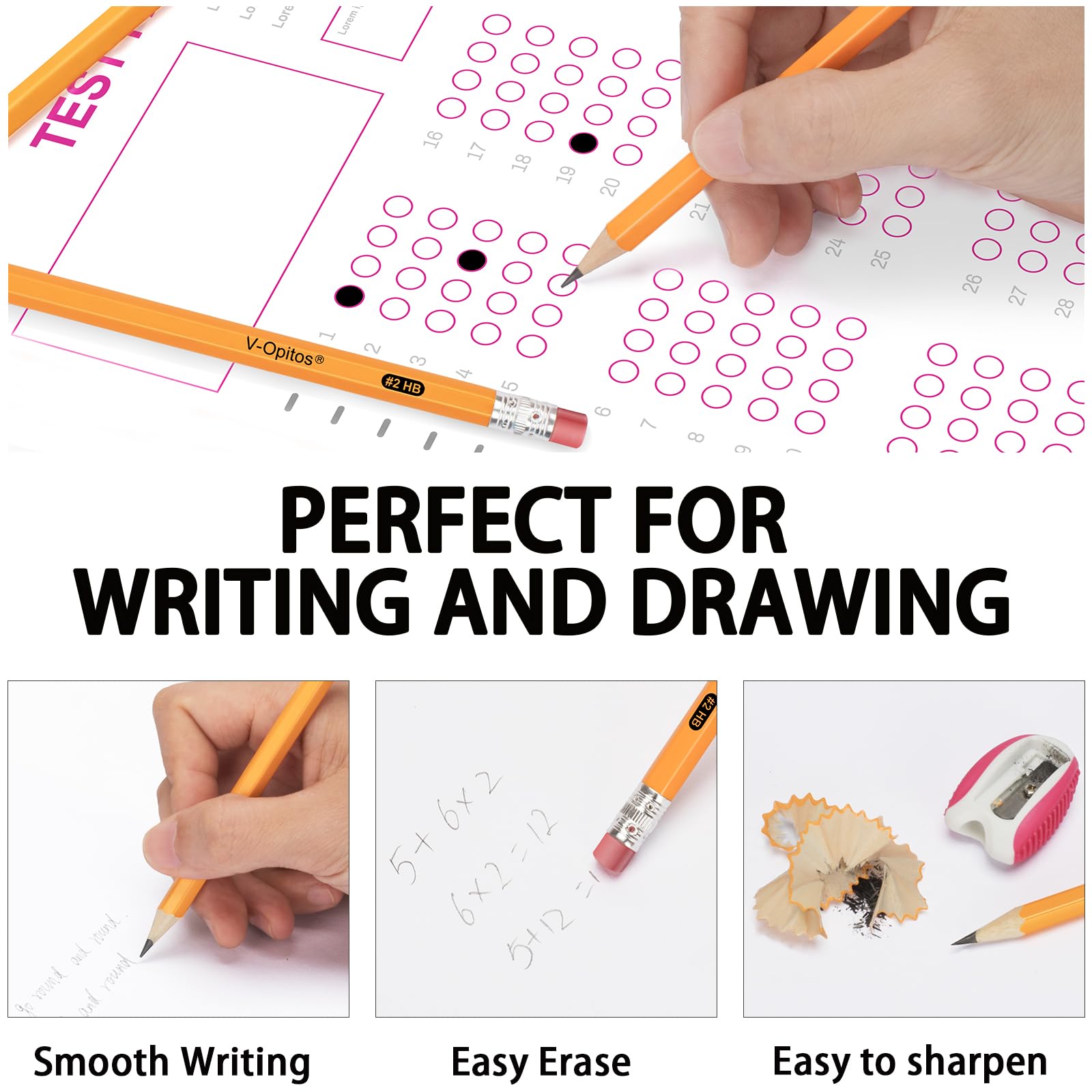 V-Opitos Wood-Cased #2 HB Pre-Sharpened Pencils with Top Erasers, 320 Pack / 50 Pack