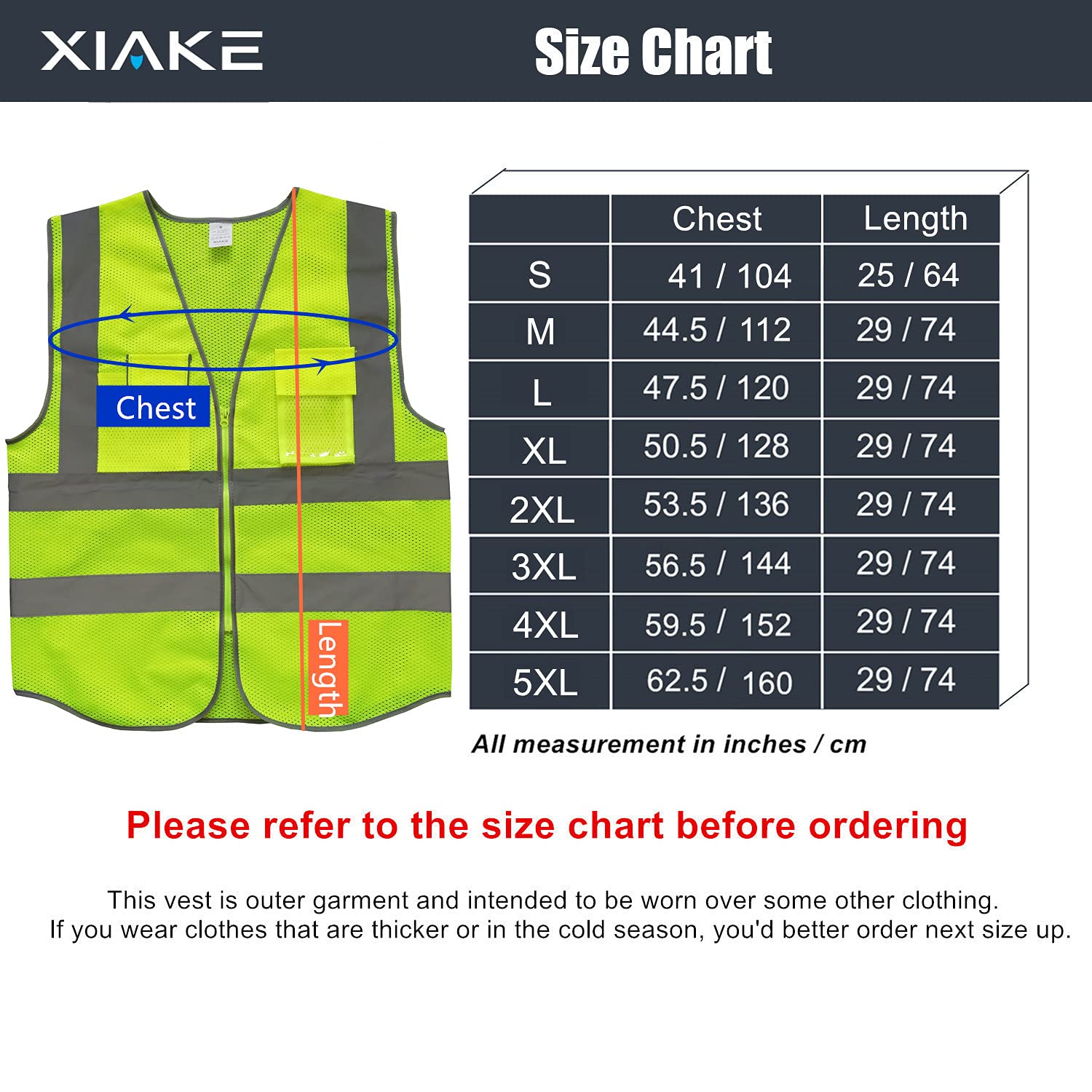 [1 PC] High Visibility Reflective Safety Vest with 4 Pockets, ANSI/ISEA Standards