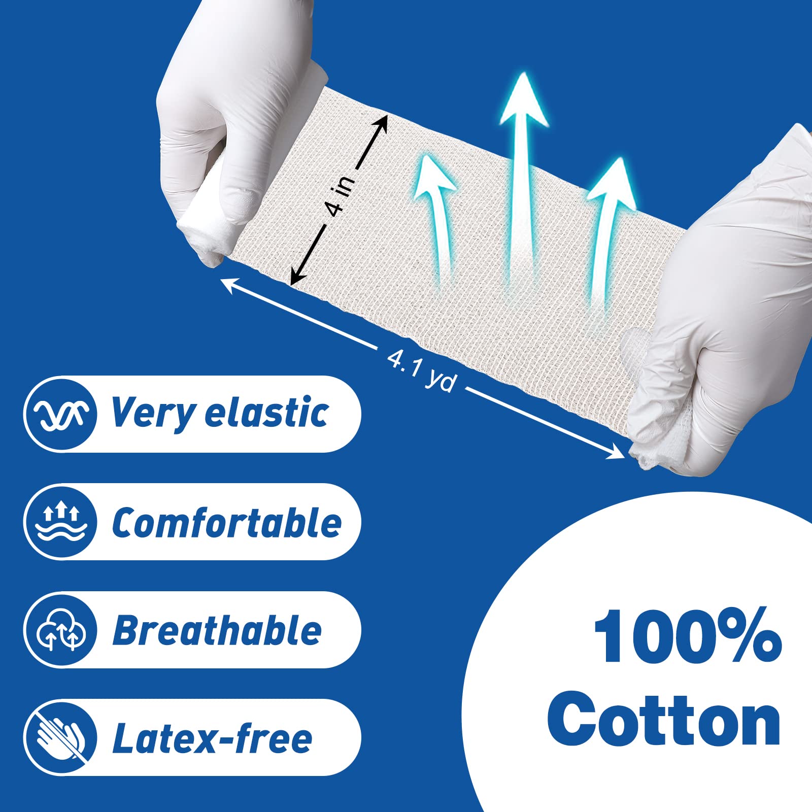 12 /20/30/90 Pack Gauze Rolls Bandages, 4 in x 4.1 Yards, Premium Medical Supplies & First Aid Supplies, Bandage Wrap Vet Wrap, Mummy Wraps