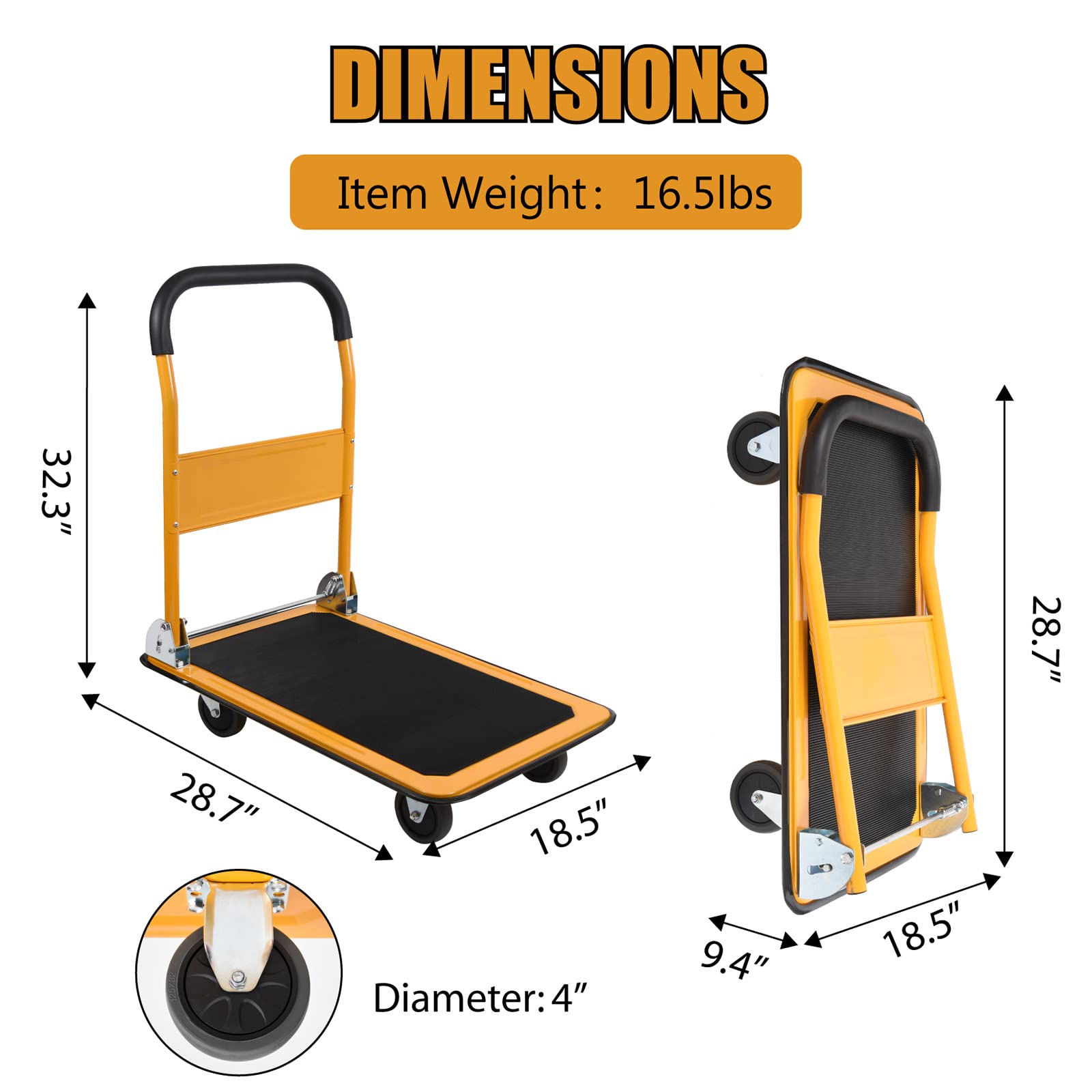 LEADALLWAY Foldable Push Cart Platform Cart