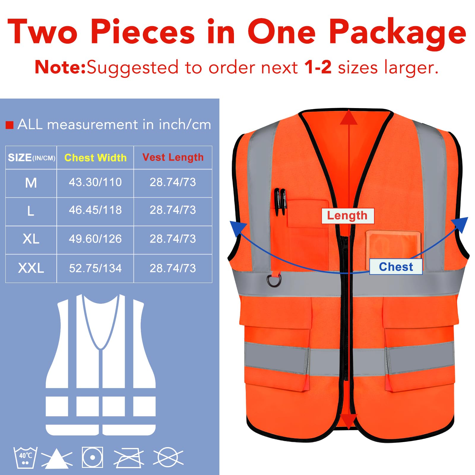 [2 Packs] Hi Vis Reflective Safety Vest with Pockets, Medium to XX Large