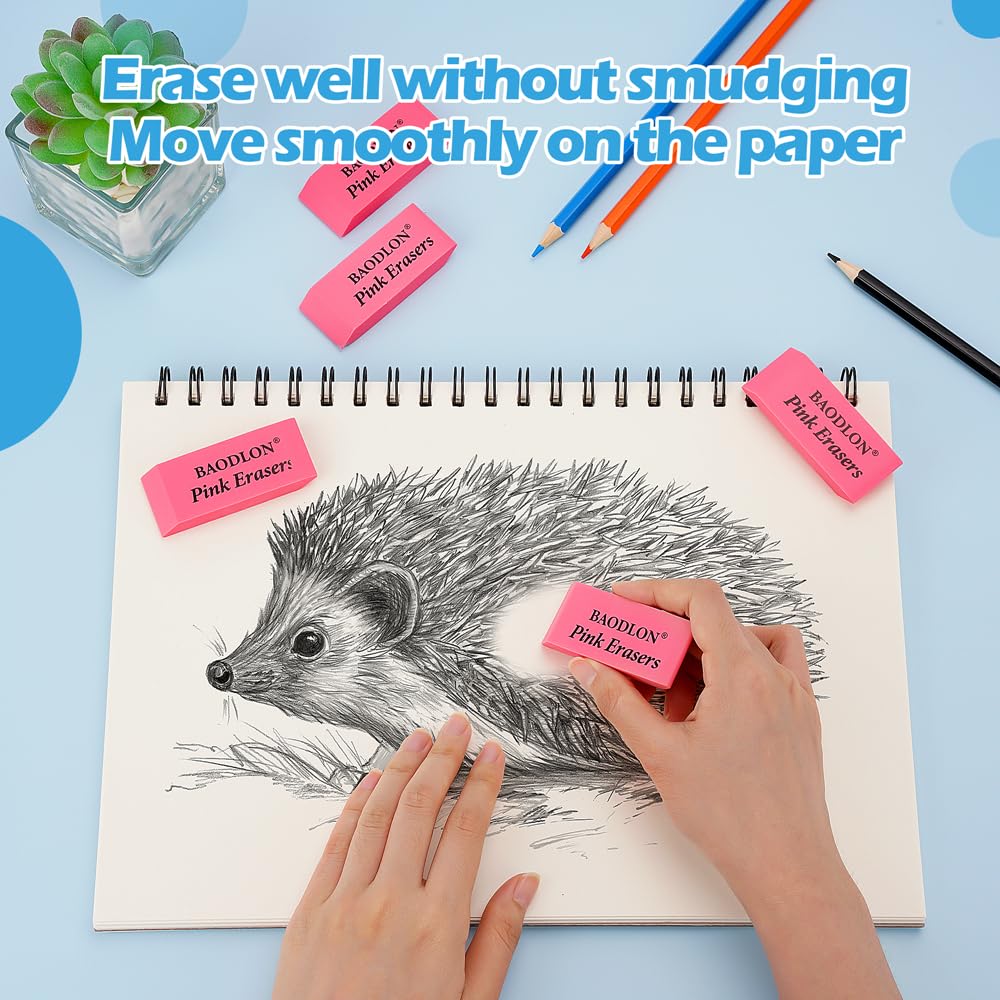 120 Pack - Pink Rubber Pencil Erasers Bulk