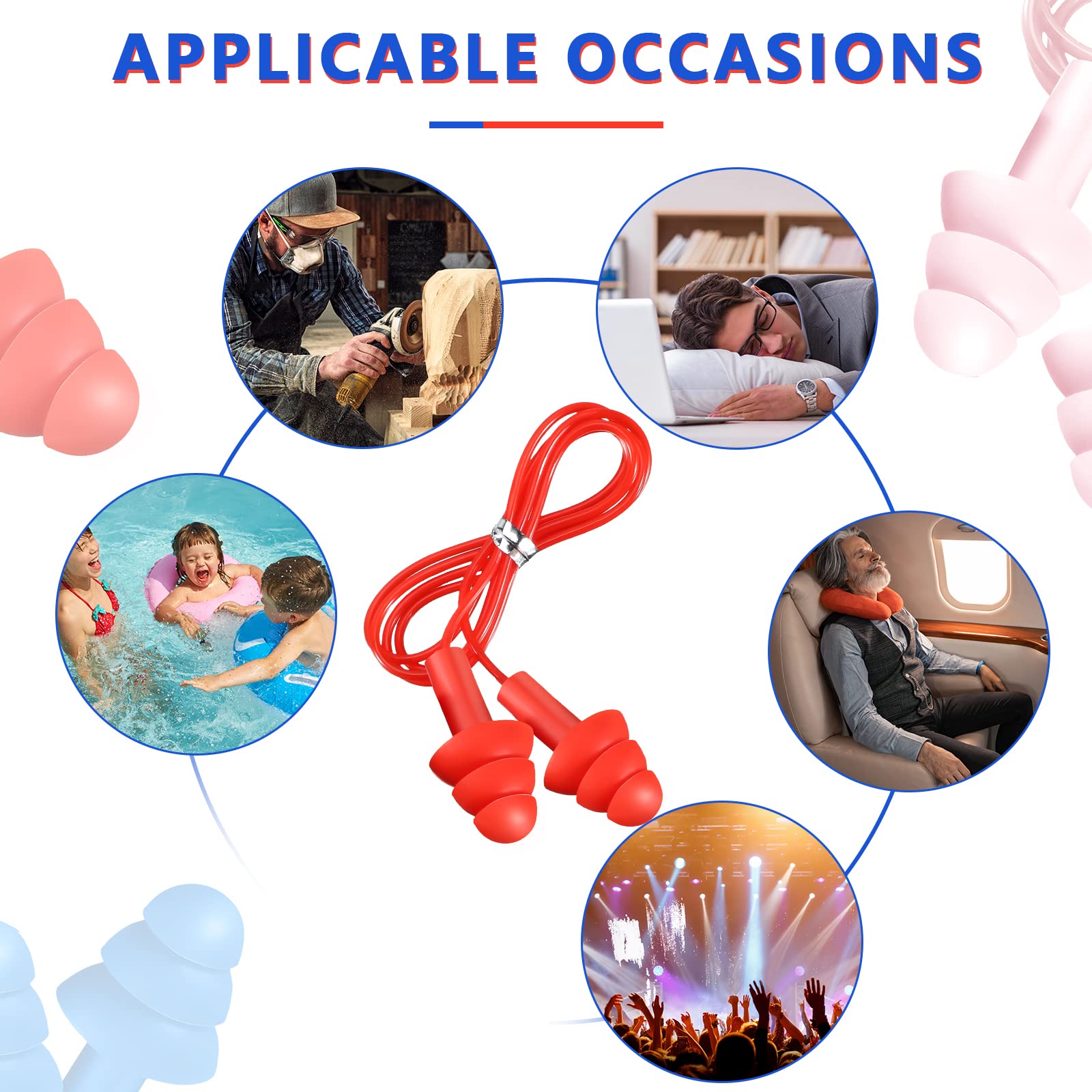 [200 Pairs] Corded Silicone Earplugs for Noise Reduction, Reusable