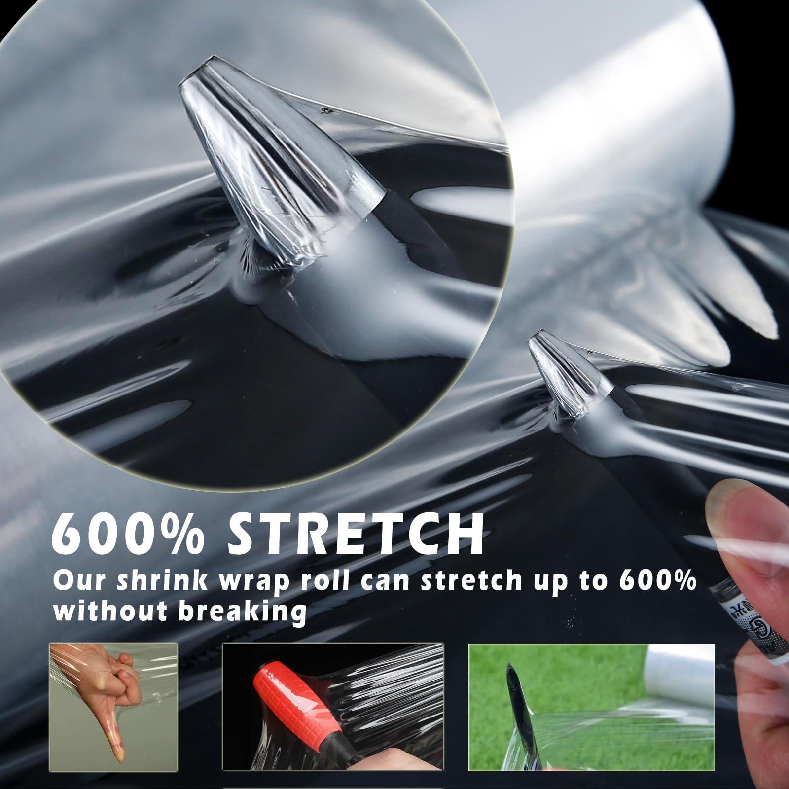 Stretch Film, 2 or 4 PCS 600% Stretch Heavy Duty Narrow Shrink Wrap with 2 Handles