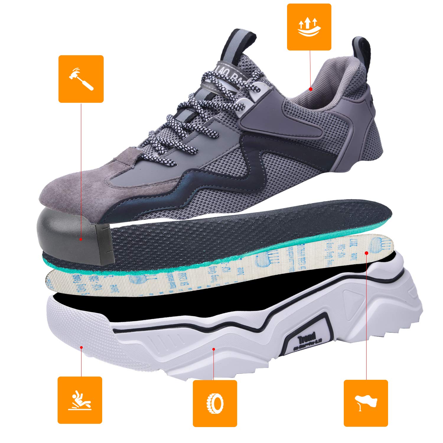 [1 Pair] Steel Toe Shoes, Work Safety Lightweight Slip Resistant