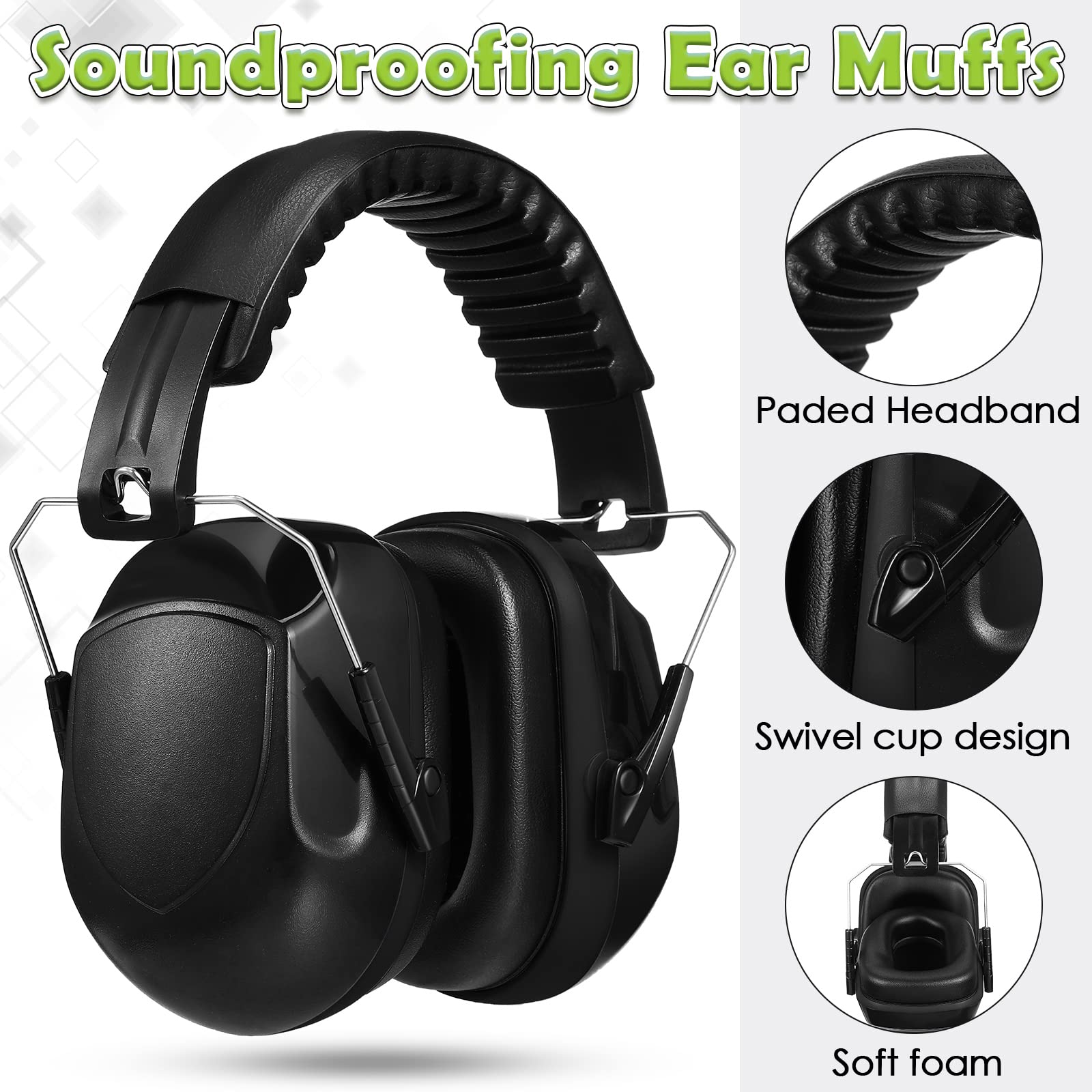 [6 PCS] Ear Protection, Noise Reduction, NRR 28dB Safety Hearing Ear Muffs