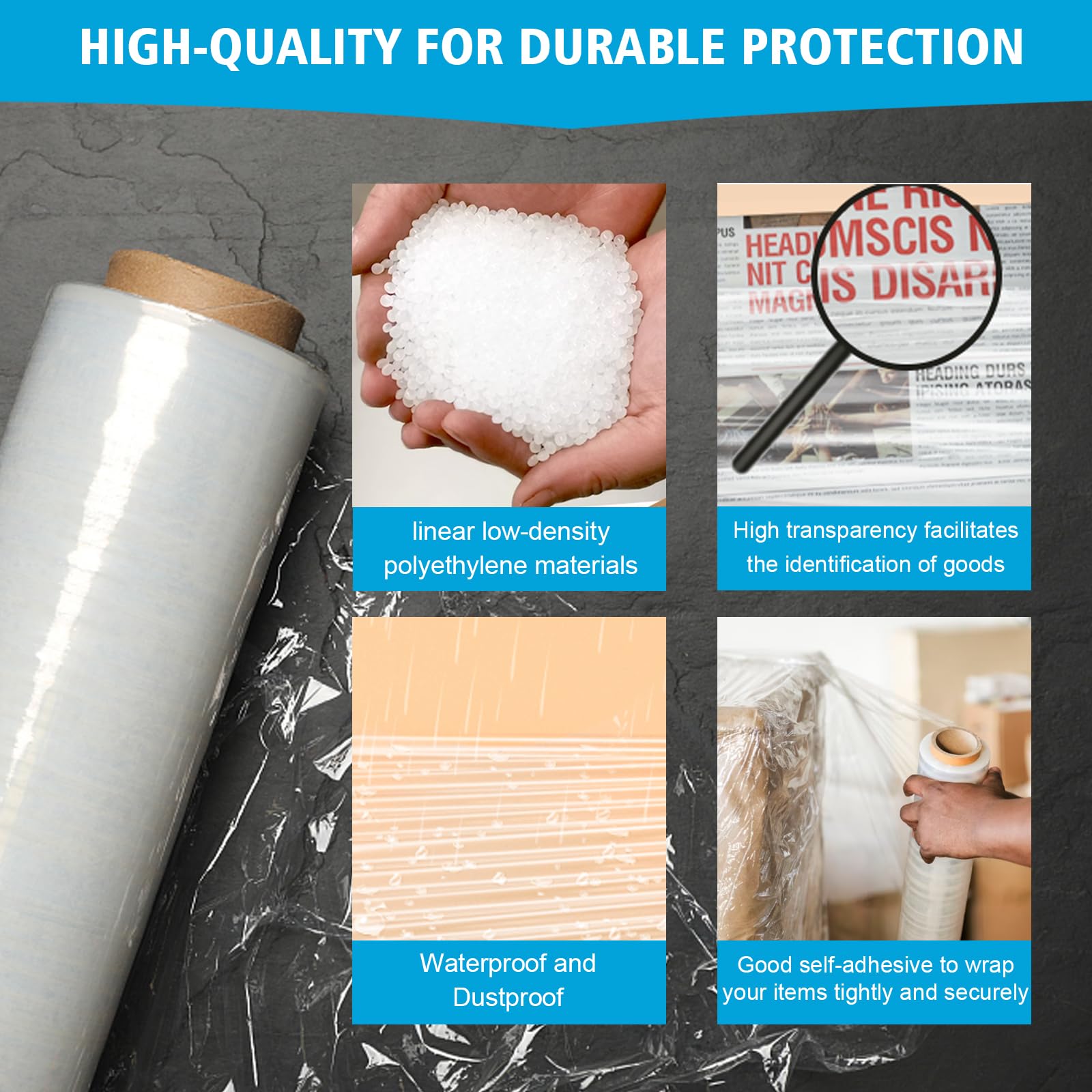 Stretch Film, 15"/18" x 1000 ft/2000 ft Shrink Wrap for Pallet Wrap 60 Gauge