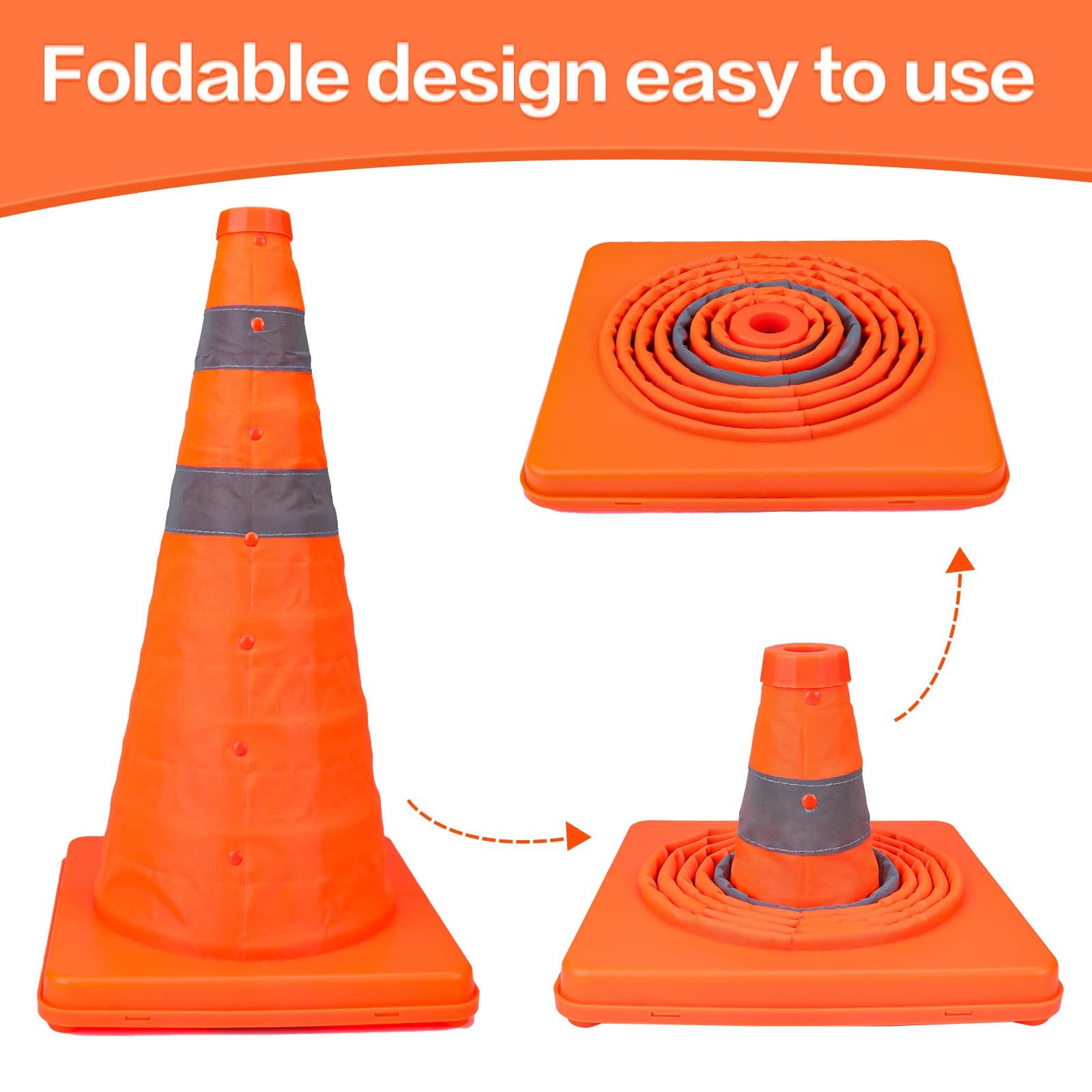 [1 / 3/ 6 / 10 /12 Packs] Collapsible Traffic Safety Cones