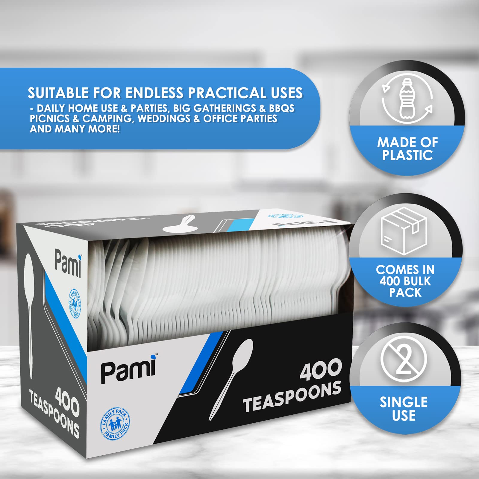 [400 PCS] Medium-Weight Disposable Plastic Teaspoons