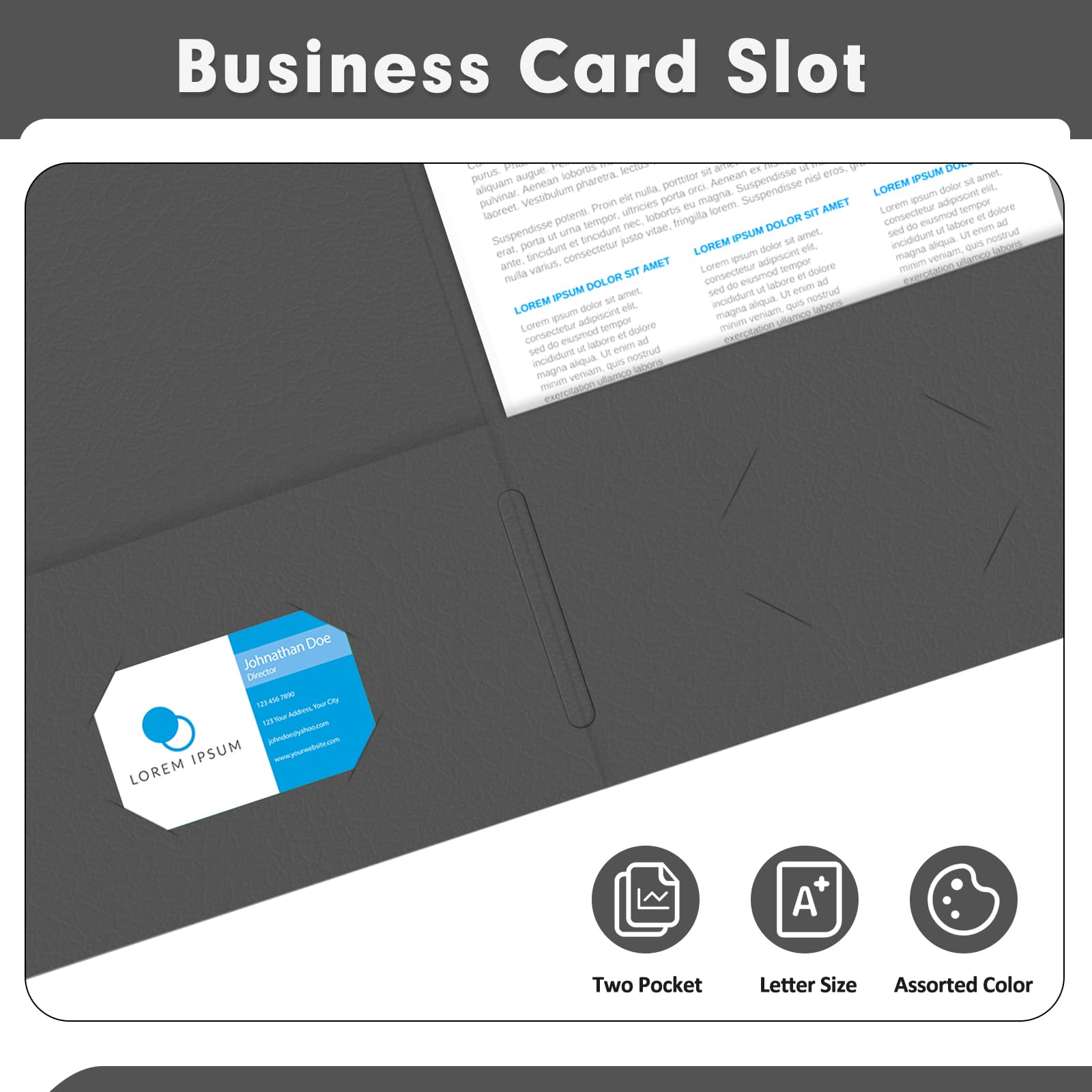 [50 Pack] Two Pocket Folders, Letter Size Paper File Folder, Black