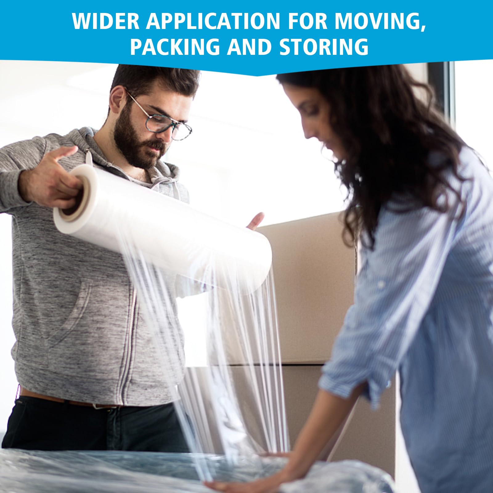 Stretch Film, 15"/18" x 1000 ft/2000 ft Shrink Wrap for Pallet Wrap 60 Gauge