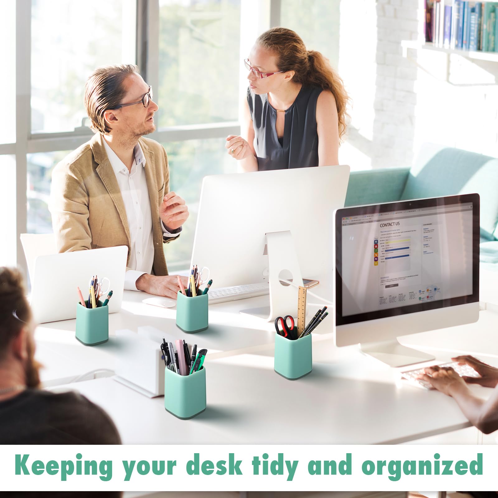 12 Pcs Pencil Holder for Desk, 4.1 x 2.95 x 2.75 Inch(White/Dark Blue/Light Green)