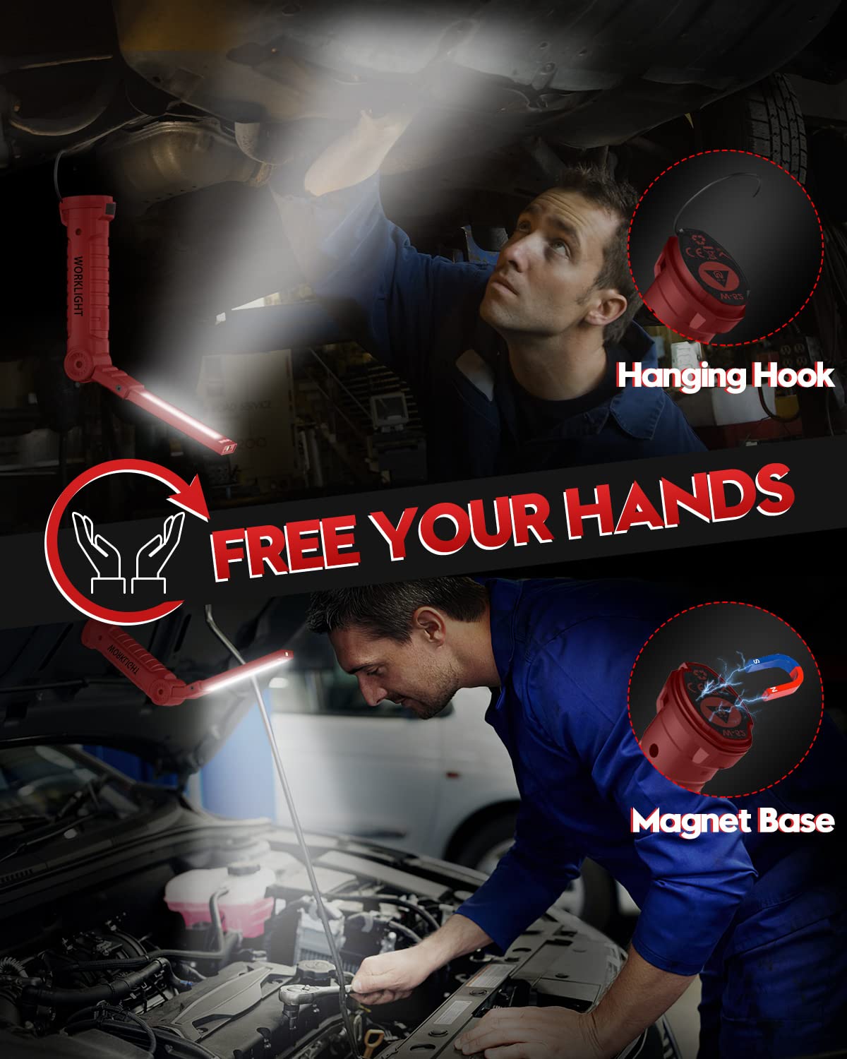 Rechargeable LED Work Light Grill Light with Magnetic Base 5 Modes 360° Rotate (2 or 4 Pack)