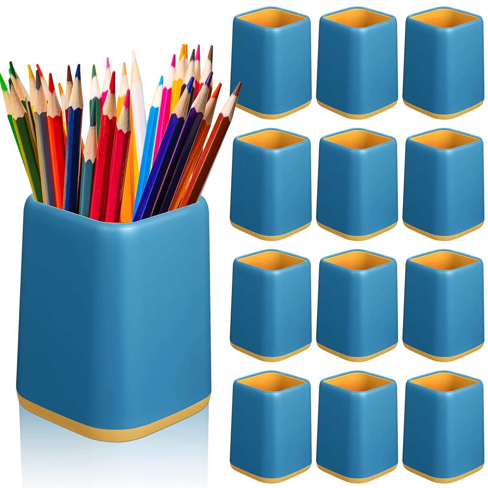 12 Pcs Pencil Holder for Desk, 4.1 x 2.95 x 2.75 Inch(White/Dark Blue/Light Green)