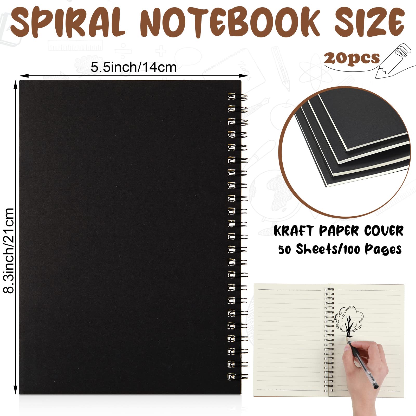 20 Pack A5 Spiral Notebook Ruled Spiral Bulk 5.5 x 8.3 Inches, 50 Sheets 100 Pages