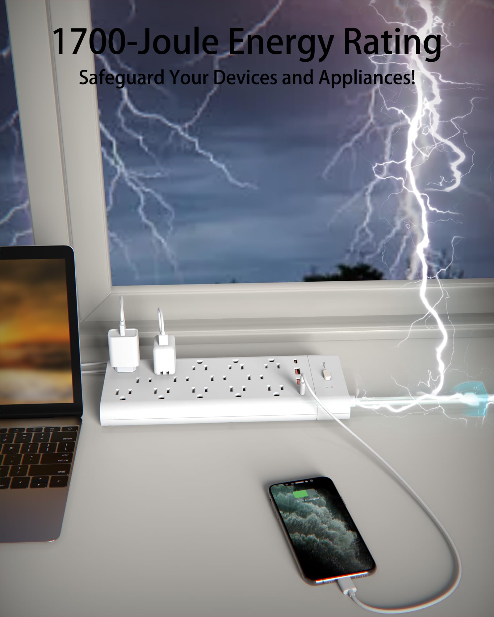 Power Strip Surge Protector Outlet Extender with 14 Outlets and 4 USB Ports (2 USB C), 6 Ft / 10 Ft / 15 Ft