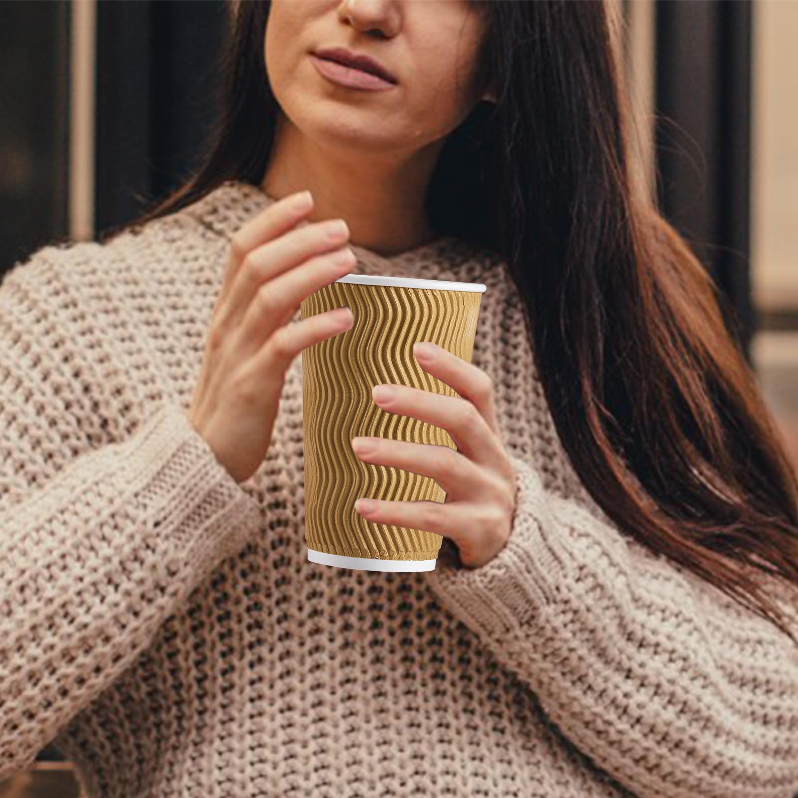 [120 PCS] Disposable Corrugated Insulated Ripple Wall Paper Cups, 12 & 16 oz
