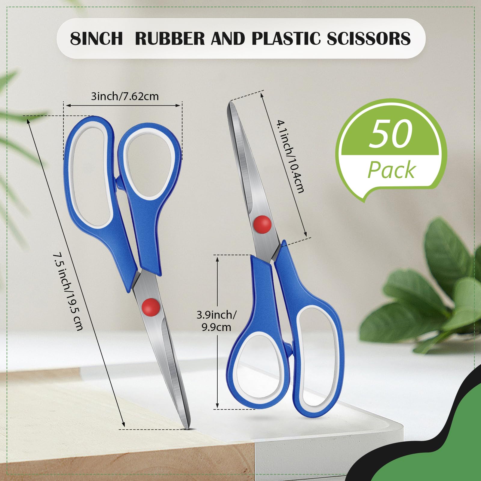 50 Pack Multipurpose Scissors Bulk (Blue, Green, Red, Black, 7.5 Inch)