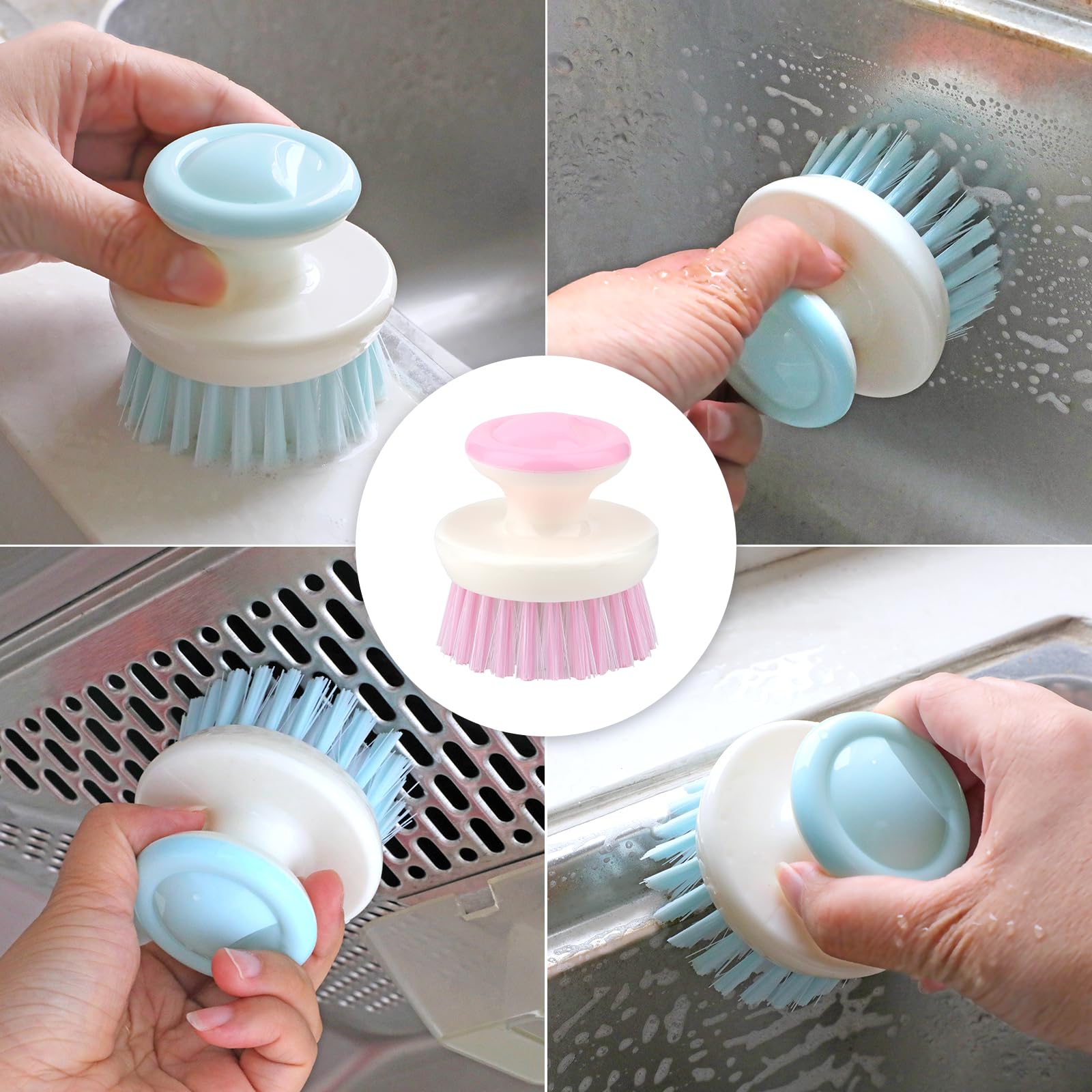 Dish Scrubber Brush with Handle, (3 Pack)