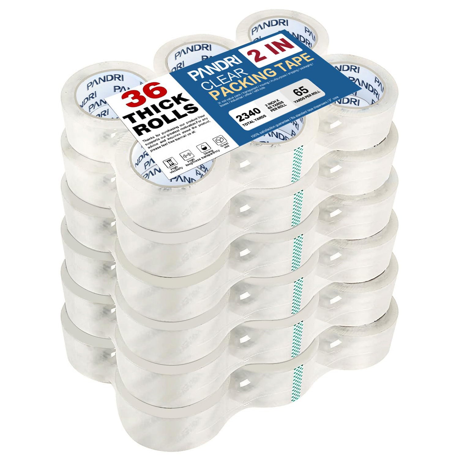 36 Rolls Heavy Duty Packaging Tape - 1.88 in & 2 in Wide, 65 Yards Per Roll, Total 2340 Yards