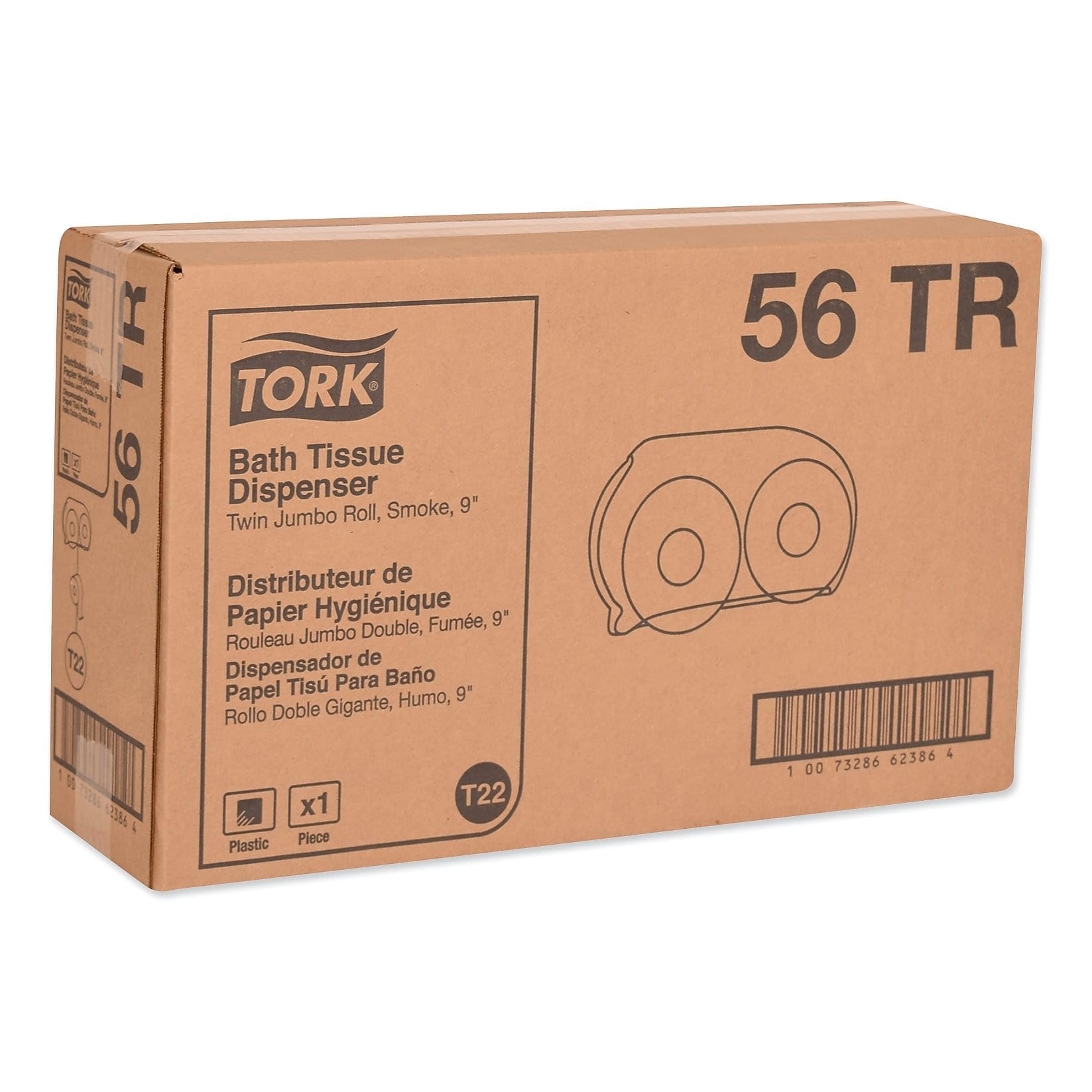 Tork Twin Jumbo Toilet Paper Roll Dispenser Smoke T22, Refill Indicator Window, 56TR