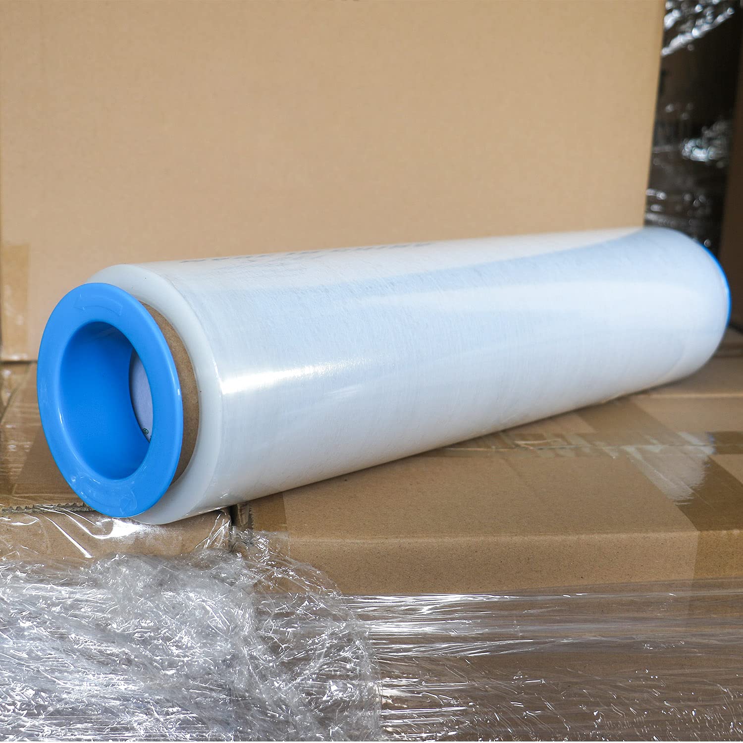 Black & Clear Stretch Wrap Industrial Strength with Plastic Handle 18" x 1000 Feet 80 Gauge 4 Pack
