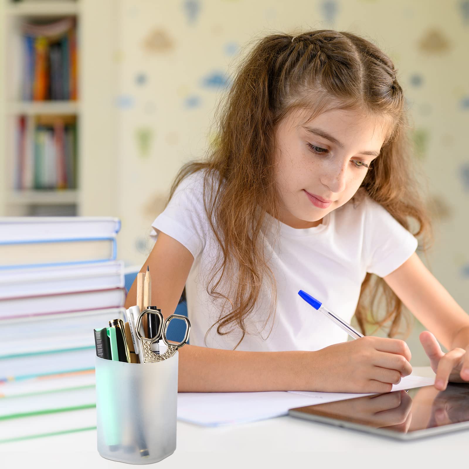 24 Pcs Translucent White Plastic Pen Holder Bulk