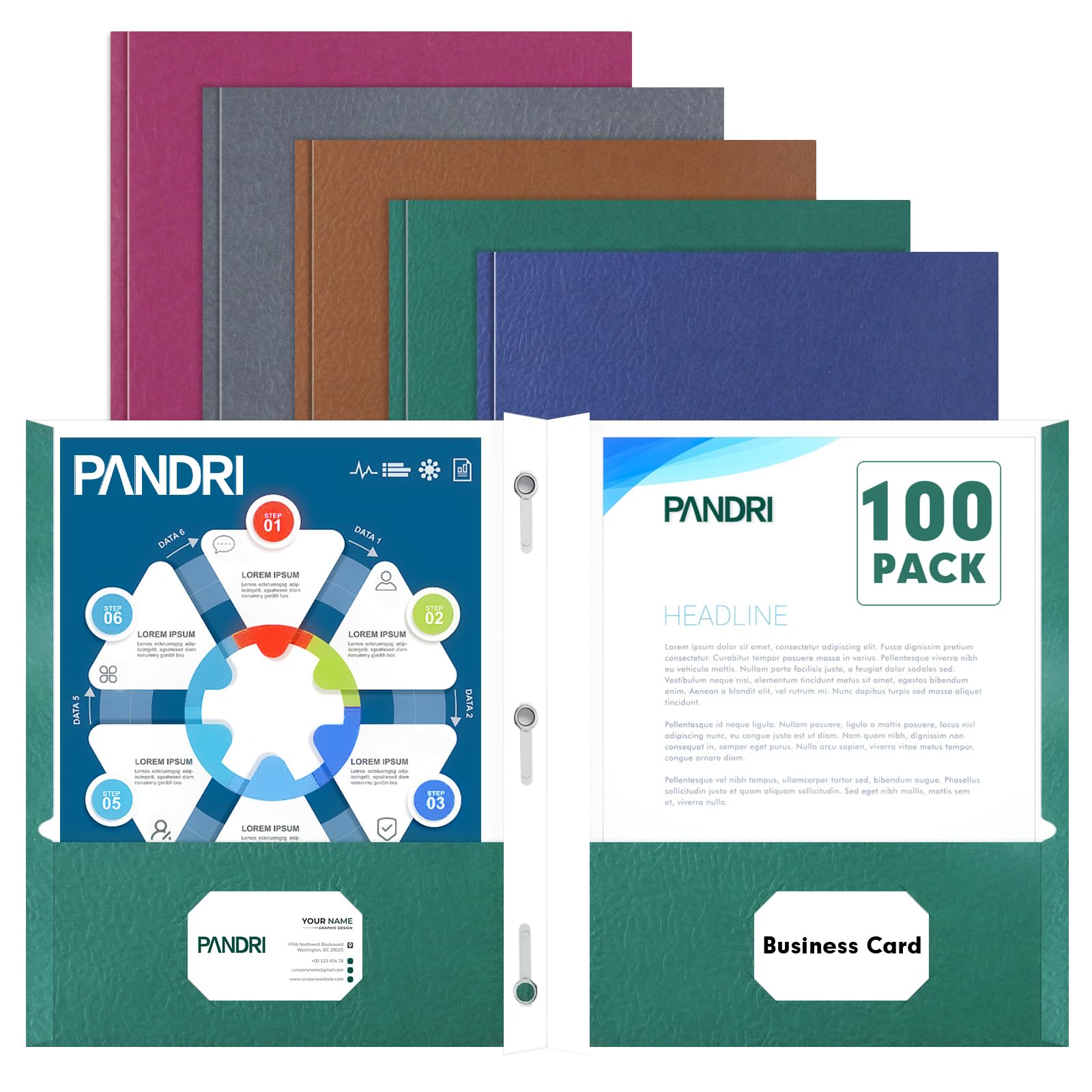 [100 Pack] Two Pocket Folders, with Prongs, 2 Pocket 3 Prong Folders, Letter Size Assorted 5 Colors