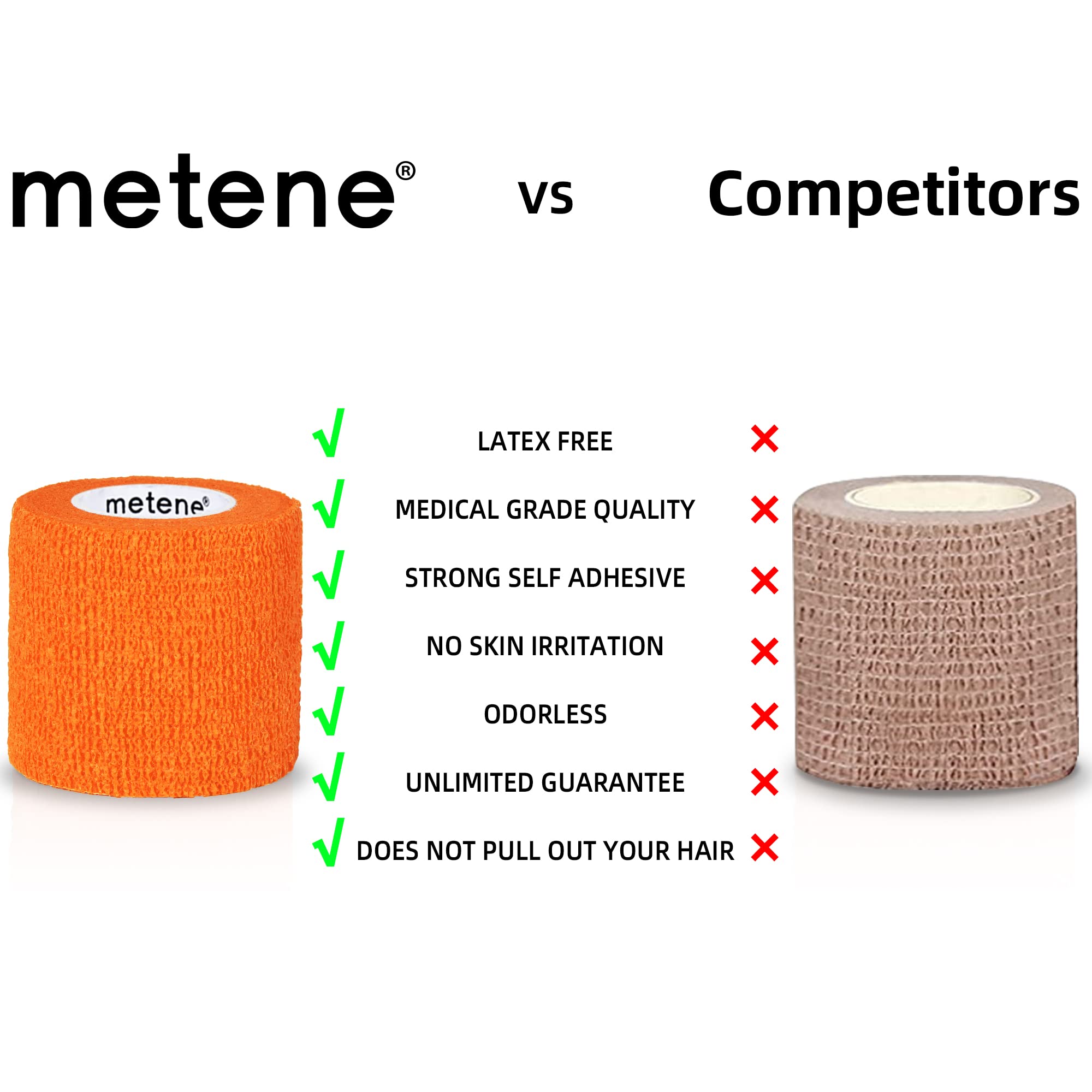 [12 Pack] Metene Self Adhesive Bandage Wrap, Athletic Tape 2 Inches X 5 Yards