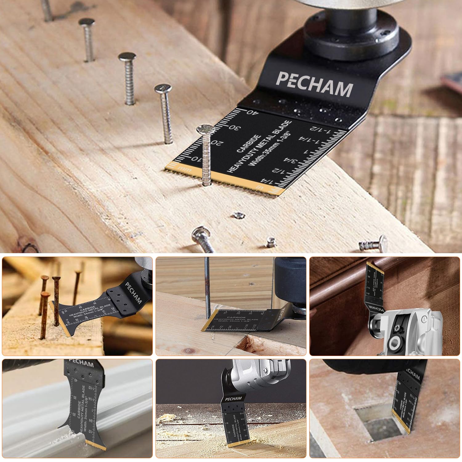 PECHAM 4 / 11/ 24 PCS Oscillating Multi Tool Saw Blades, Carbide Multitool Blades Heary Duty for Hard Material, Metal, Nails. Bolts. Screws (4)