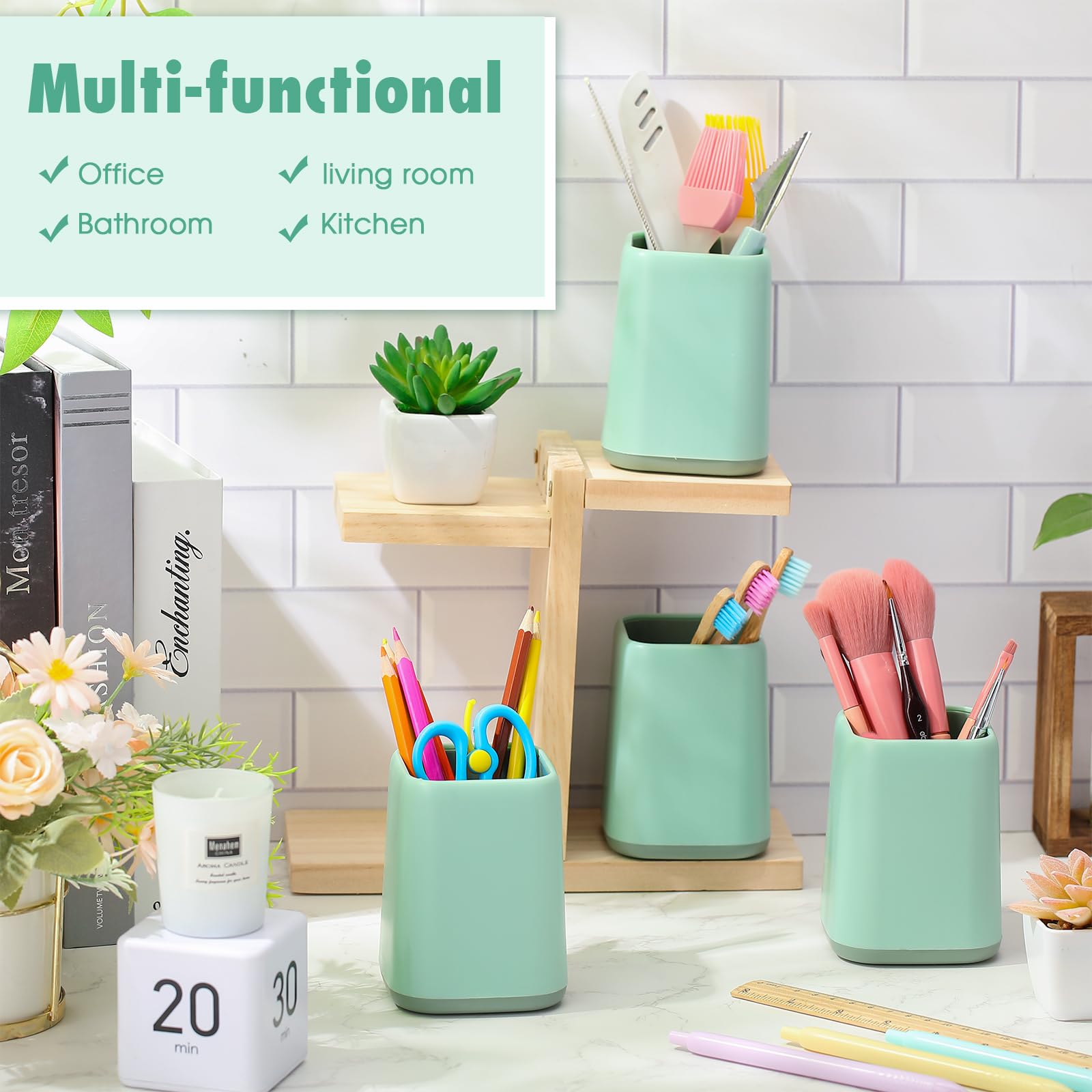 12 Pcs Pencil Holder for Desk, 4.1 x 2.95 x 2.75 Inch(White/Dark Blue/Light Green)