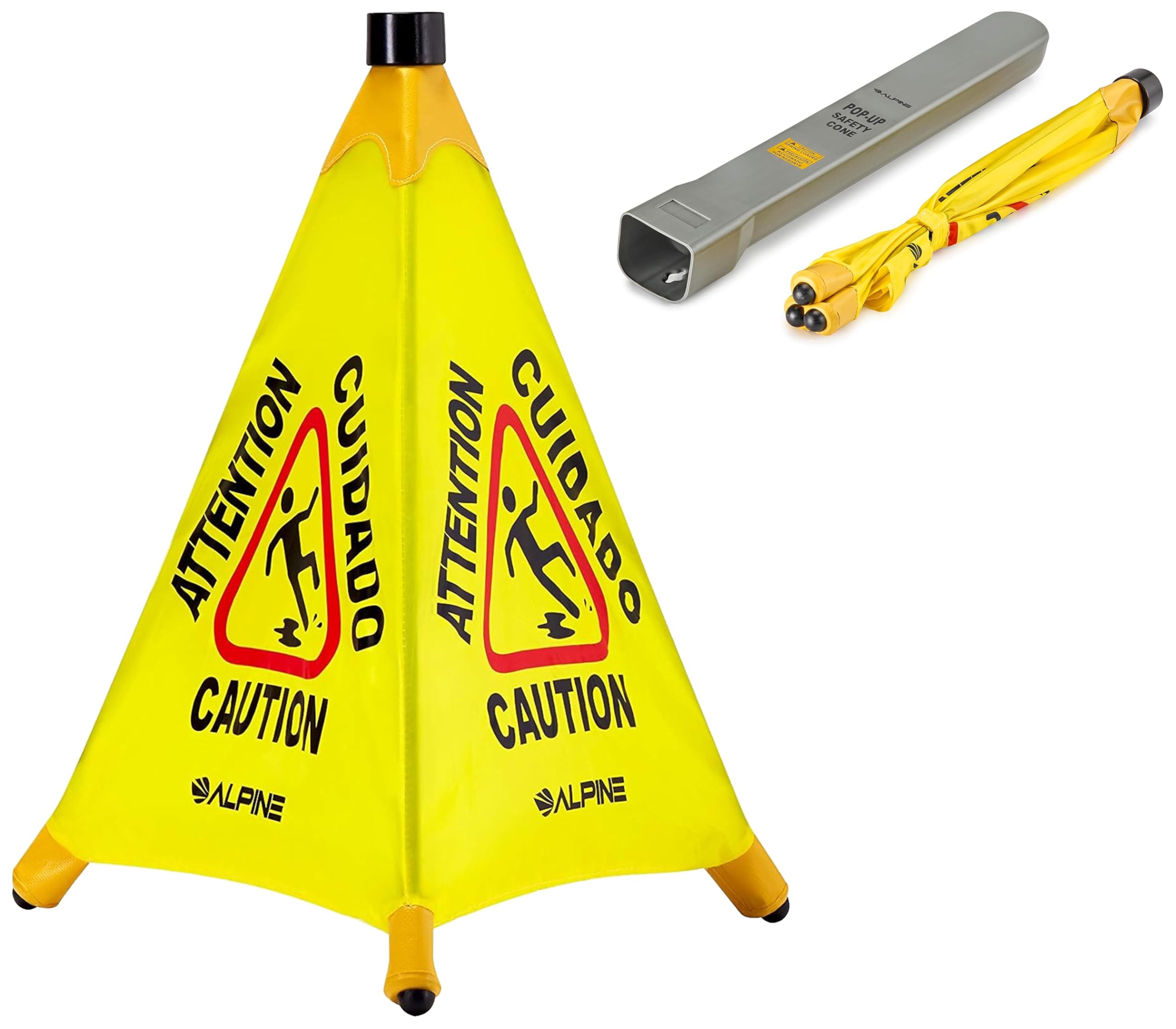 Pop-Up Wet Floor Sign - Portable Three Sided Caution Cone - 20/30 inches