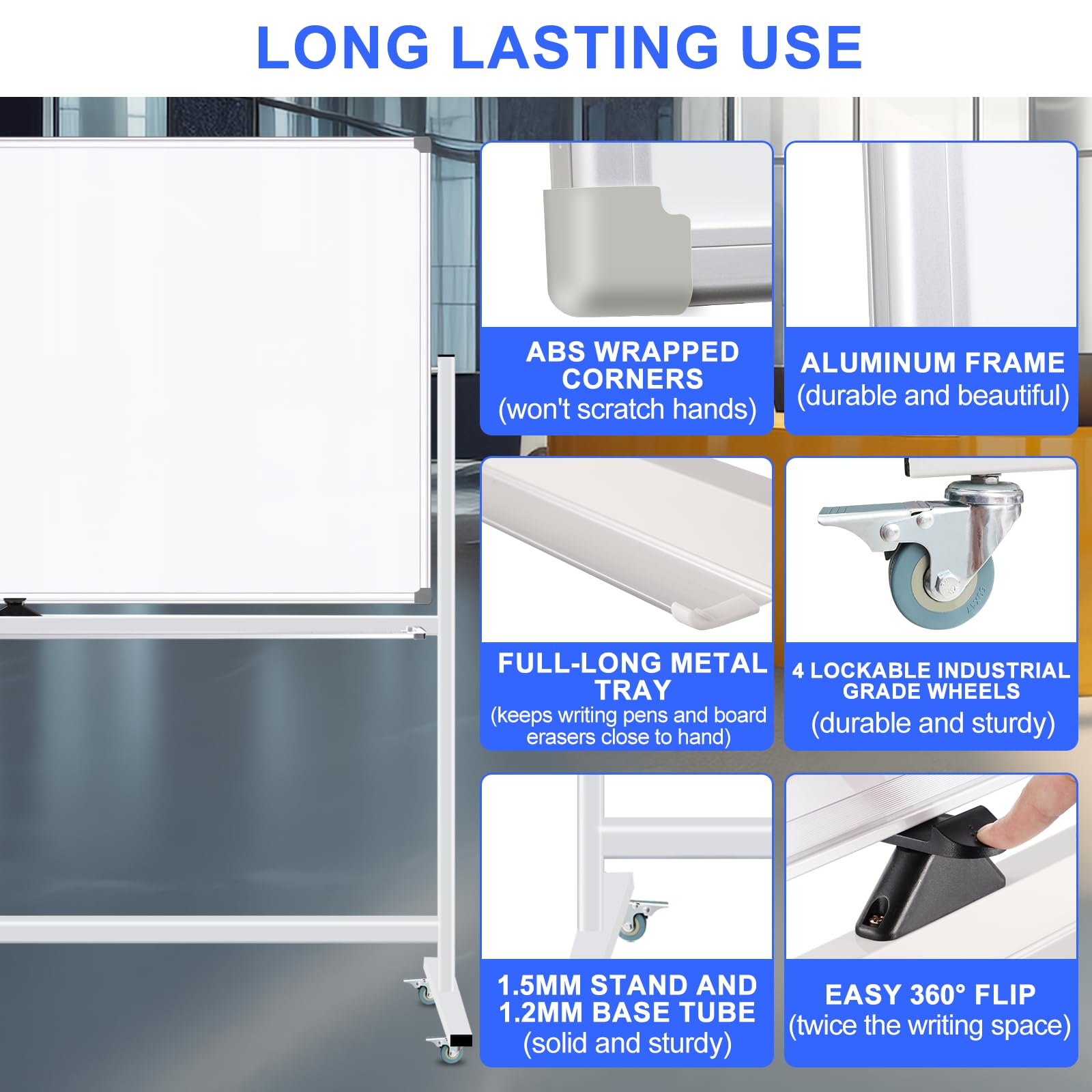 [1 Set] Large Double-Sided Mobile Magnetic Whiteboard with Stand