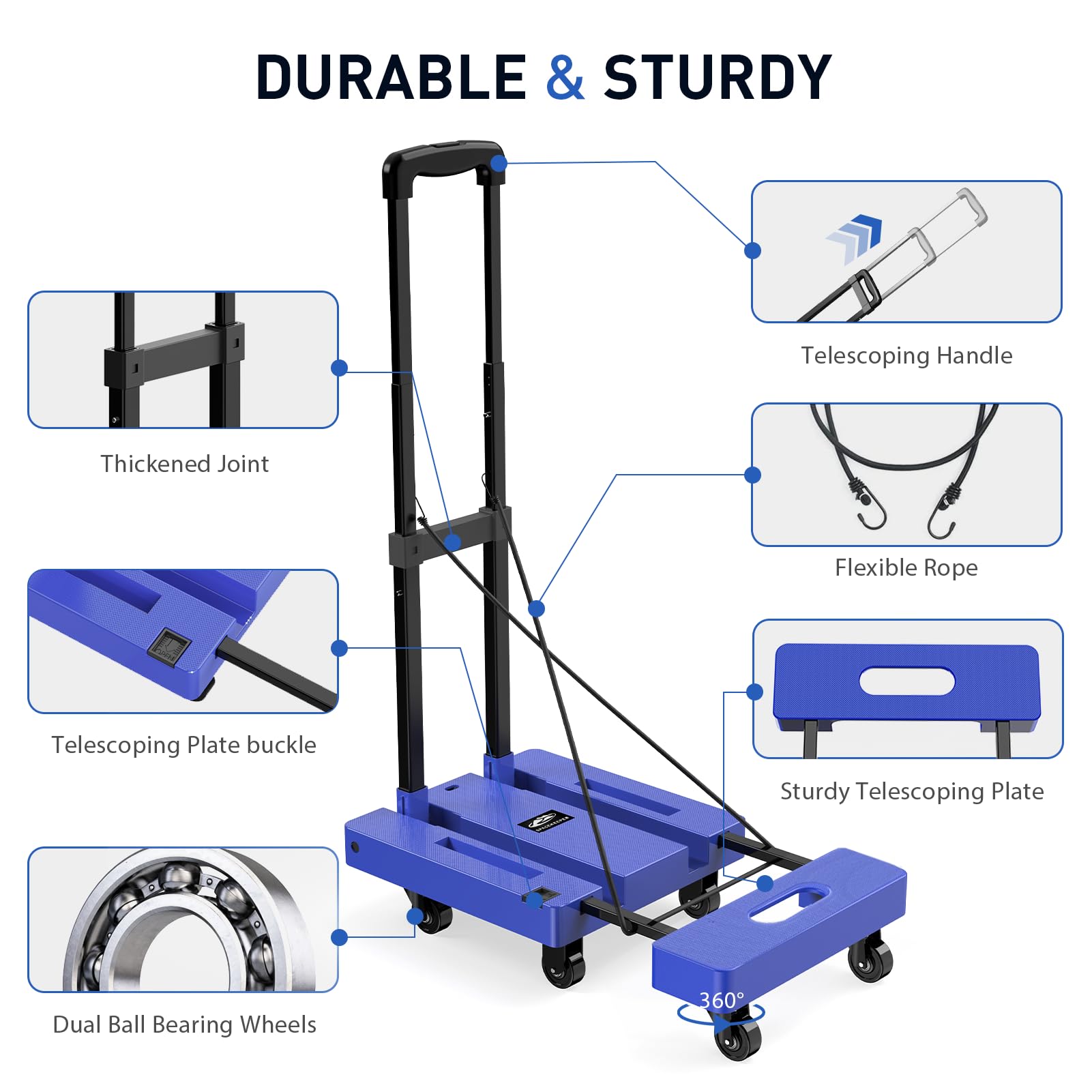 Folding Hand Truck, 500 LB Heavy Duty Luggage Cart